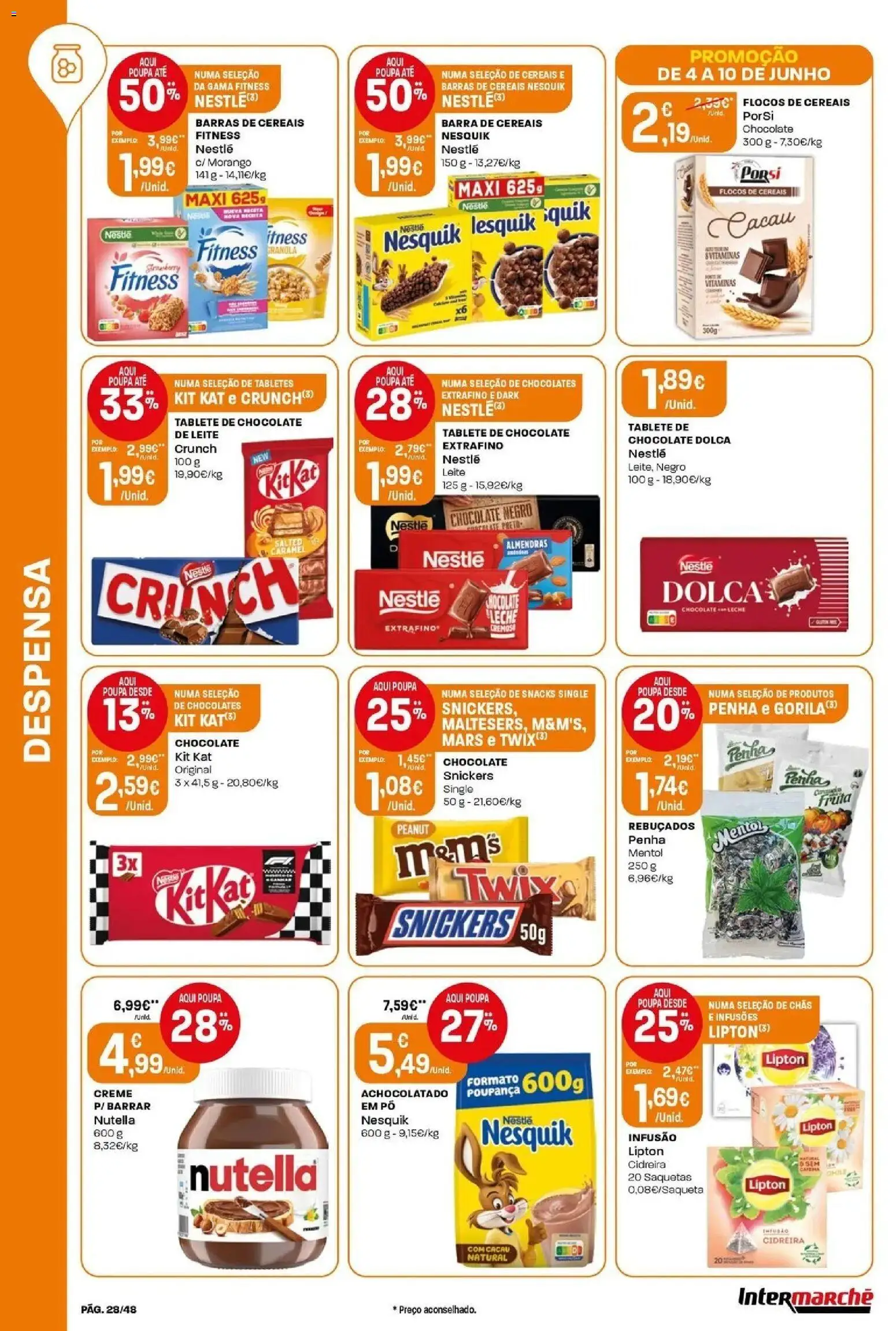 Intermarché - Isto é que são preços BAIXOS! │ válido de 04.06.2026 | Página: 28 | Produtos: Granola, Pó, Nestlé, Chocolate