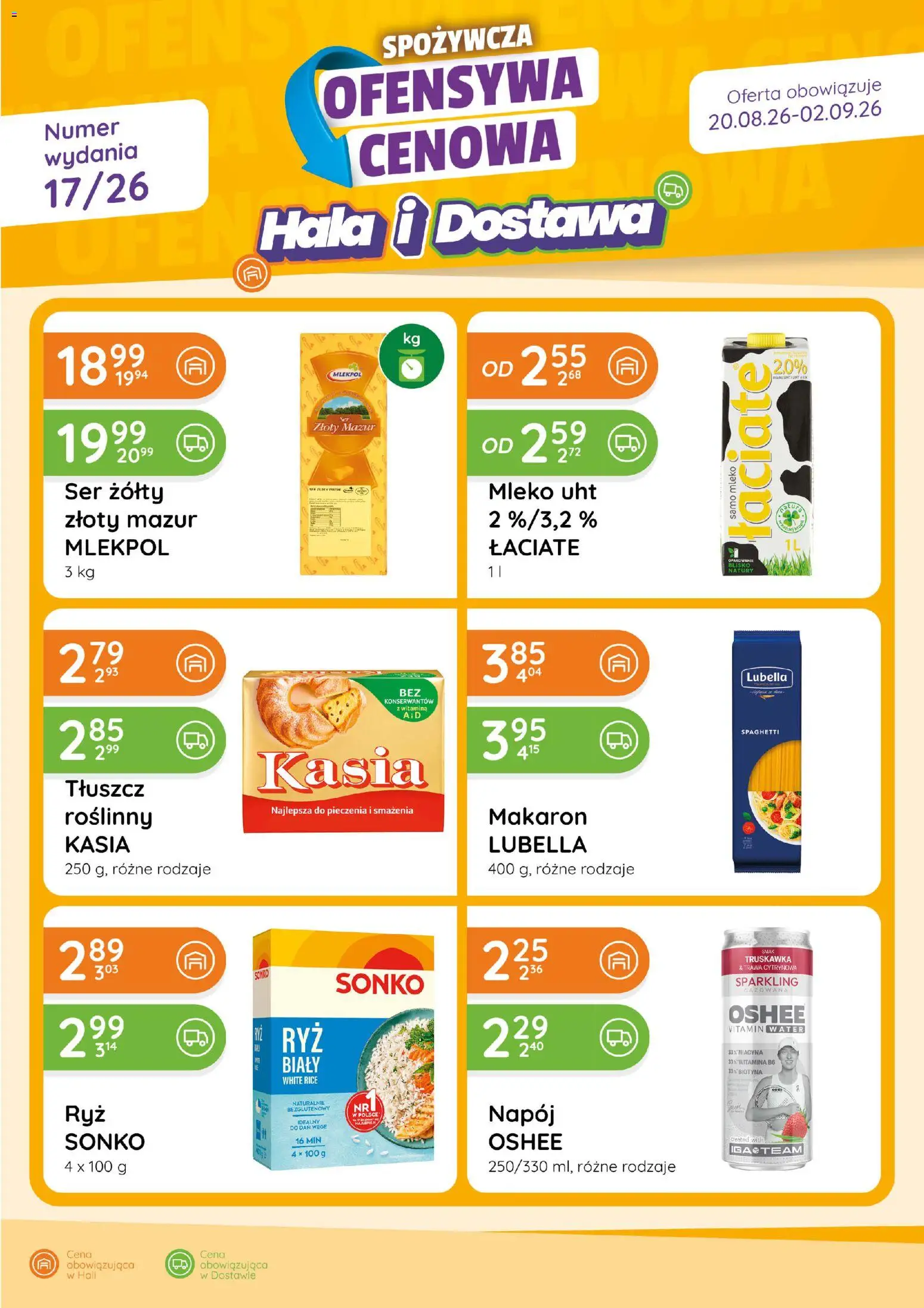 Eurocash gazetka - Ofensywa Spożywcza od 20.08.2026 | Strona: 1 | Produkty: Ser żółty, Oshee, Mleko, Makaron