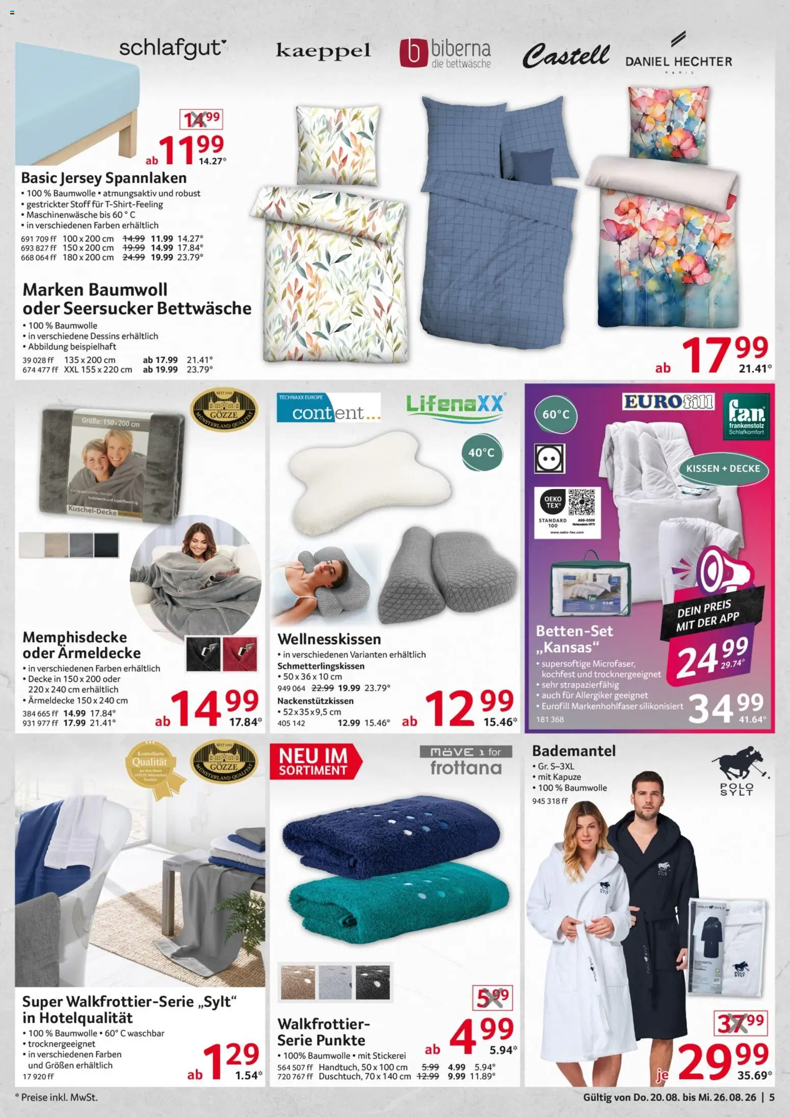 Selgros Non Food – gültig ab 20.08.2026 | Seite: 5 | Produkte: Kissen, Decke, Bettwäsche, Bademantel