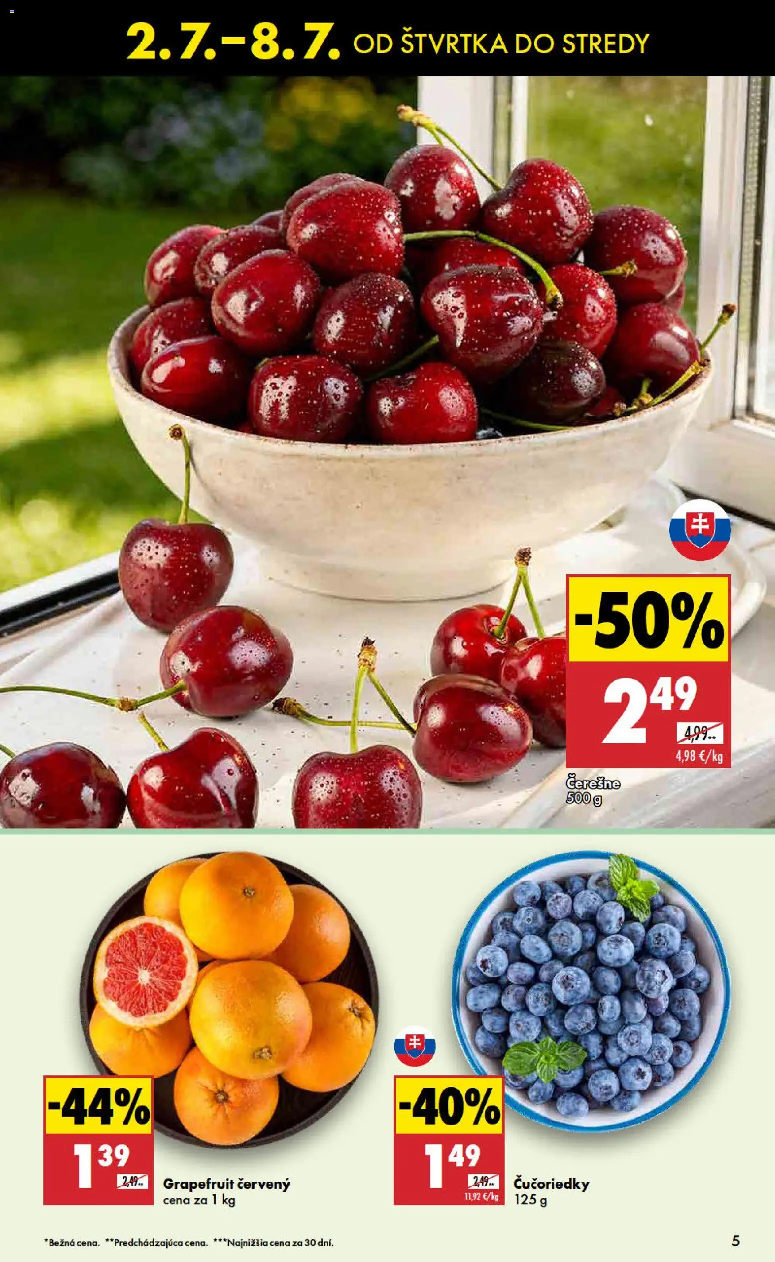 Nové Biedronka akcie – leták je platný od 02.07.2026 | Strana: 5 | Produkty: Čučoriedky, Grapefruit, Čerešne