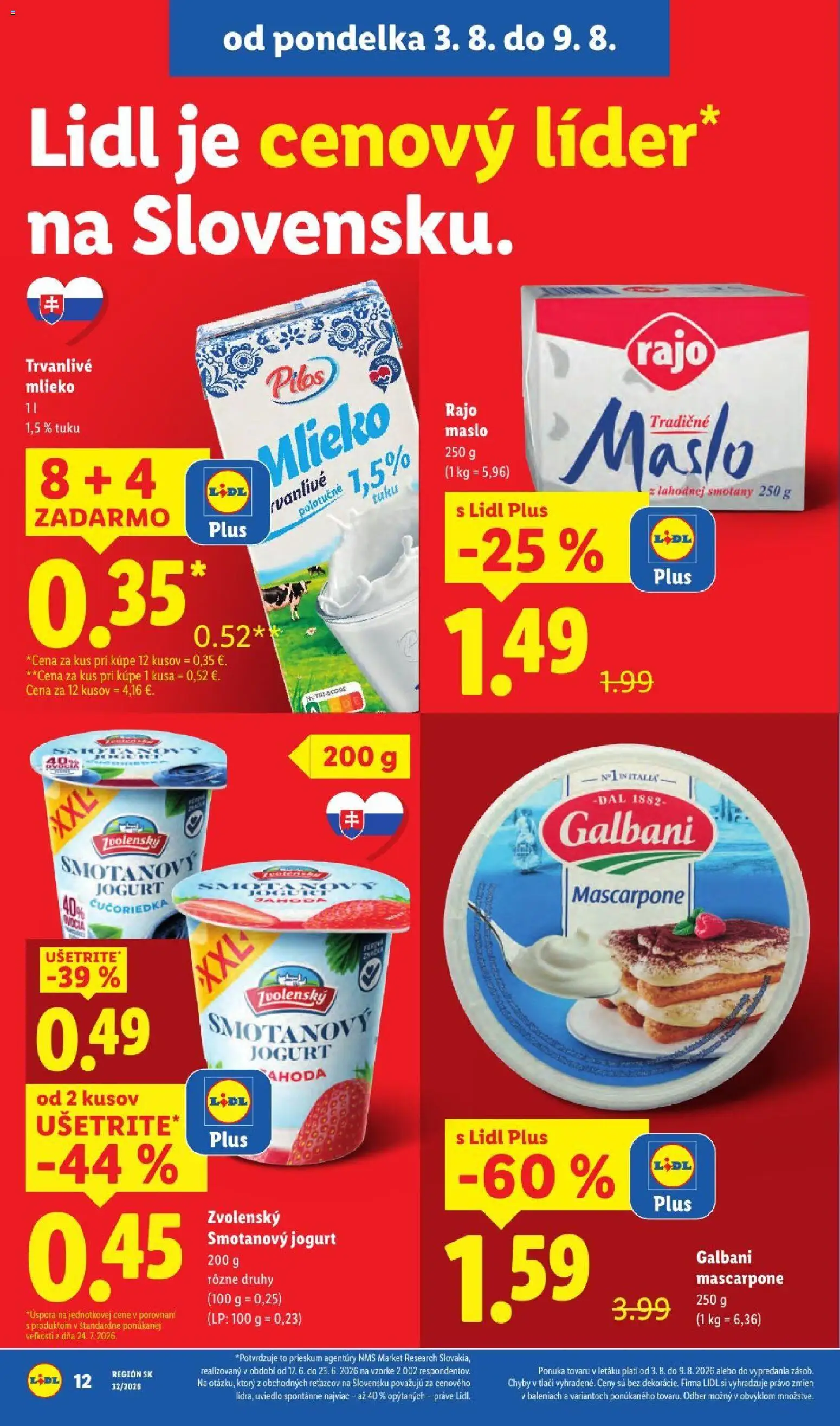 Nové Lidl akcie – leták je platný od 03.08.2026 | Strana: 20 | Produkty: Mlieko, Jogurt, Mascarpone, Trvanlivé mlieko