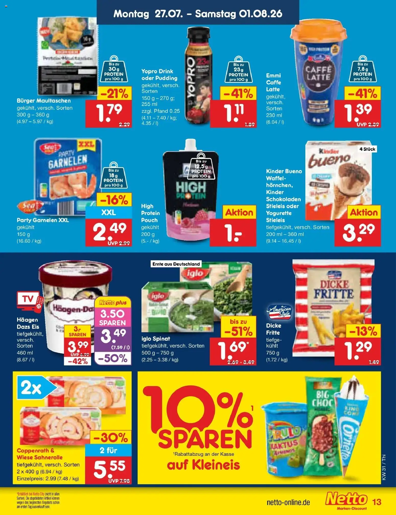 Netto Marken-Discount Prospekt Pirna – gültig ab 27.07.2026 | Seite: 21 | Produkte: Yogurette, Iglo, Kinder bueno, Pudding