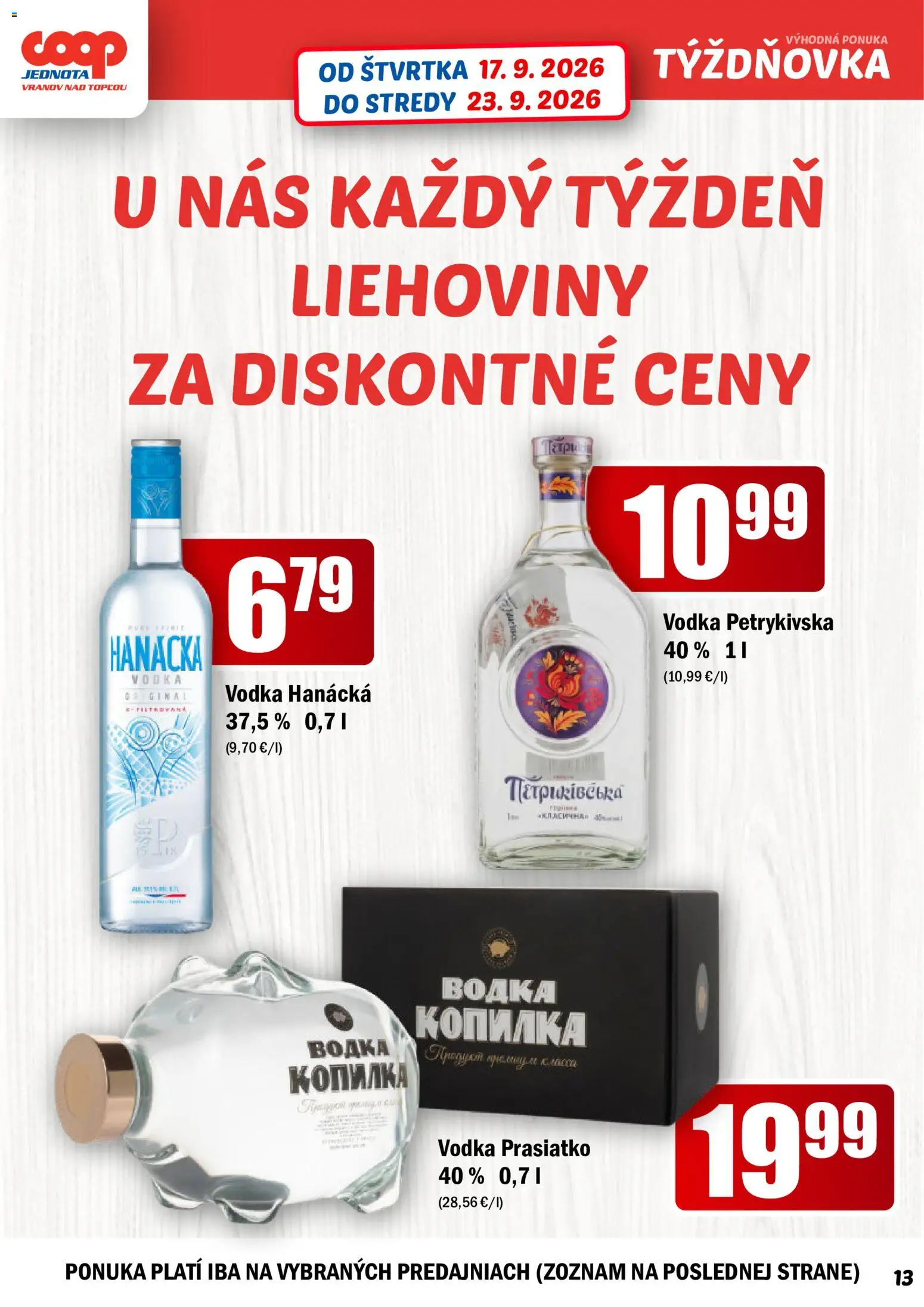 Nové COOP Jednota akcie – leták je platný od 17.09.2026 | Strana: 13 | Produkty: Vodka