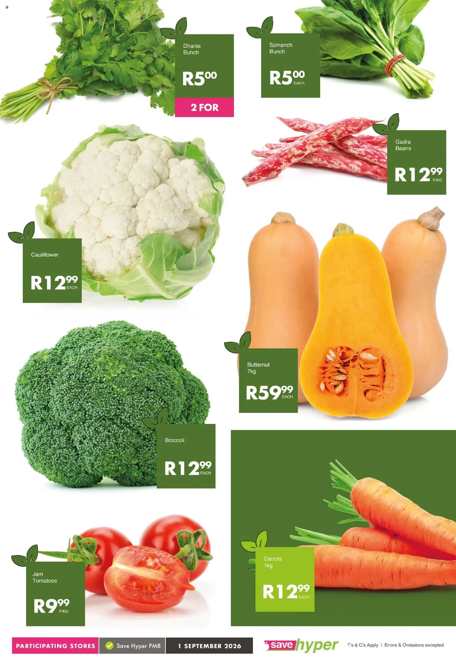 New Save catalogue – valid from 01/09/2026 | Page: 4 | Products: Cauliflower, Beans, Broccoli, Tomatoes