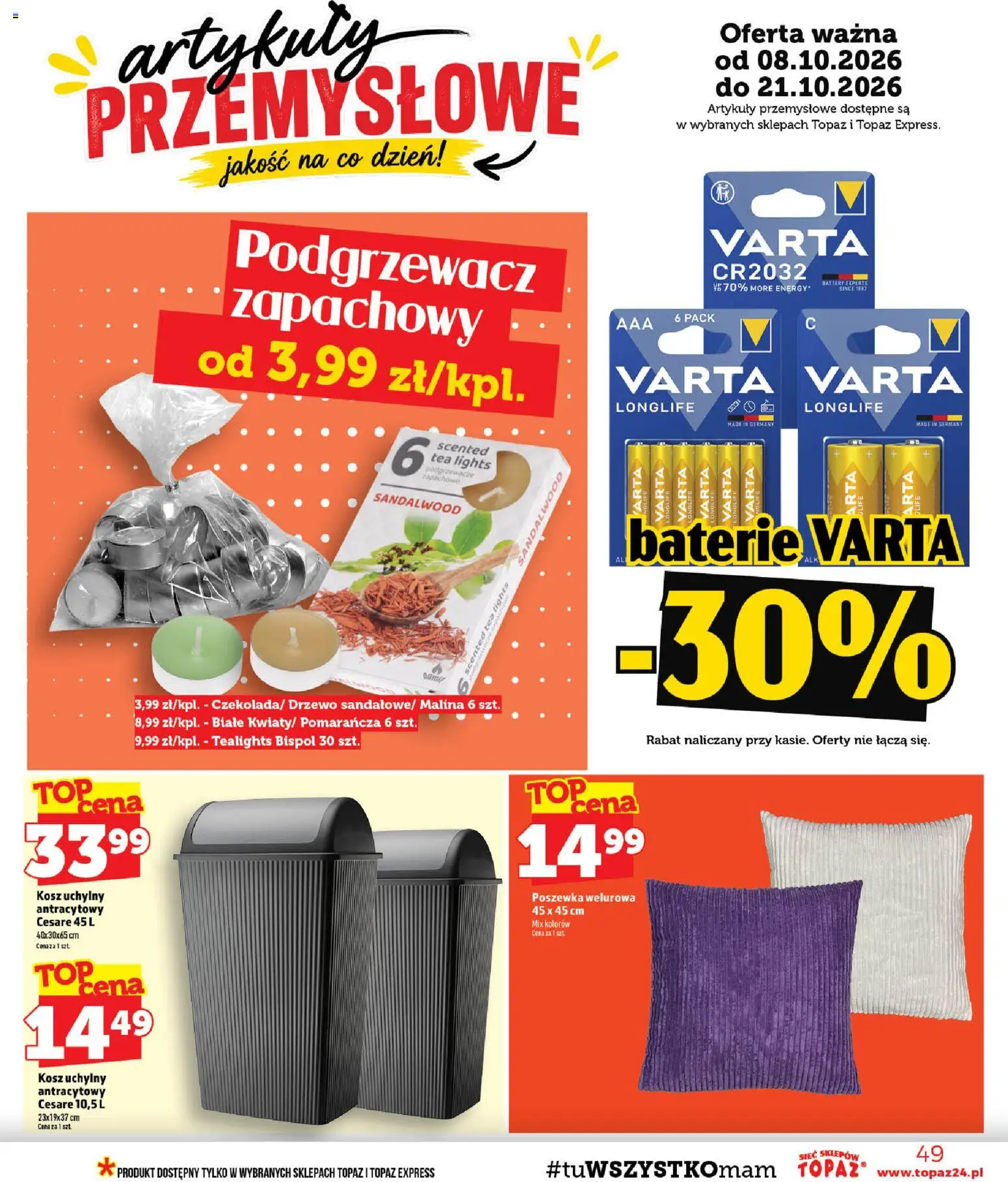 Topaz gazetka - MAZ od 08.10.2026 | Strona: 49 | Produkty: Malina, Cr2032, Artykuły przemysłowe, Kosz