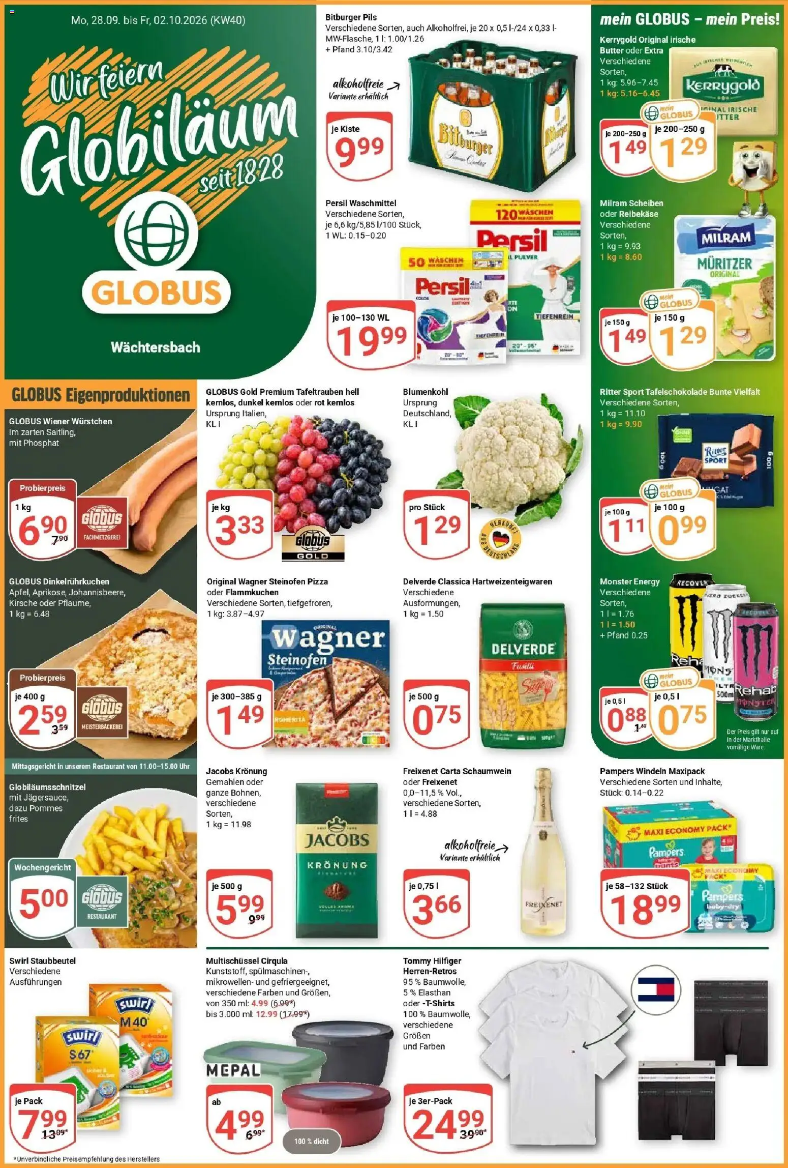 Globus Prospekt Wächtersbach (ab 28.09.2026) » Angebote online | Seite: 1 | Produkte: Bitburger, Wiener wurstchen, Freixenet, Persil