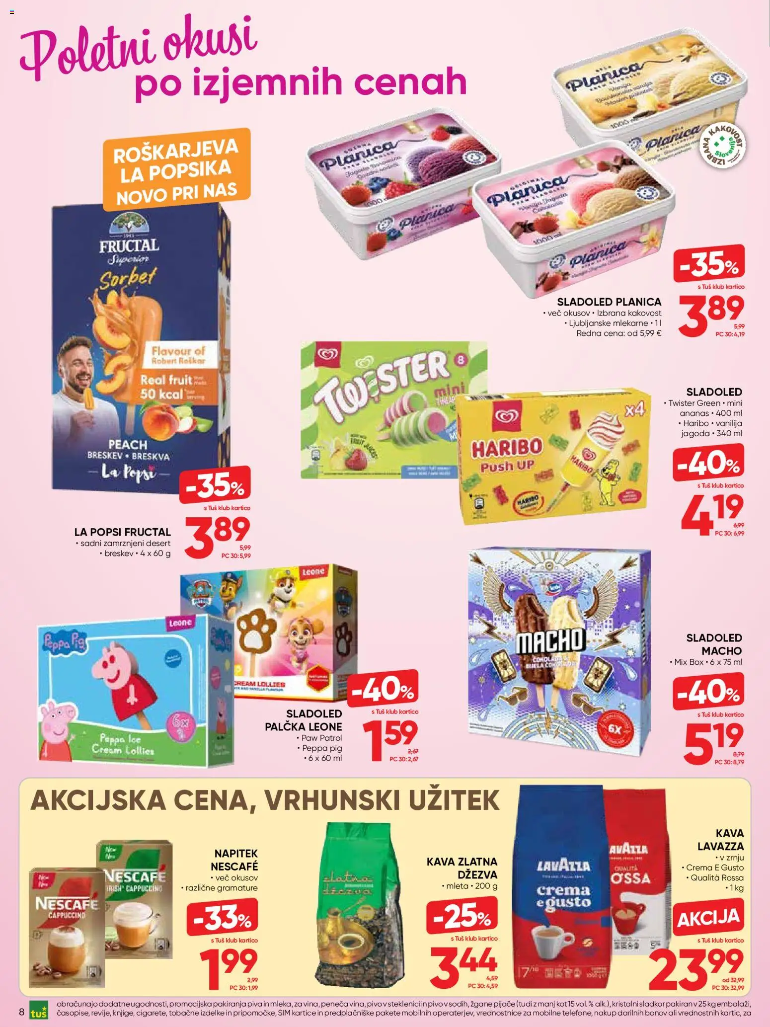 Novi Tuš katalog ponudbe – veljaven od 10.06.2026 | Stran: 8 | Izdelki: Kava, Ananas, Sladoled, Sladkor