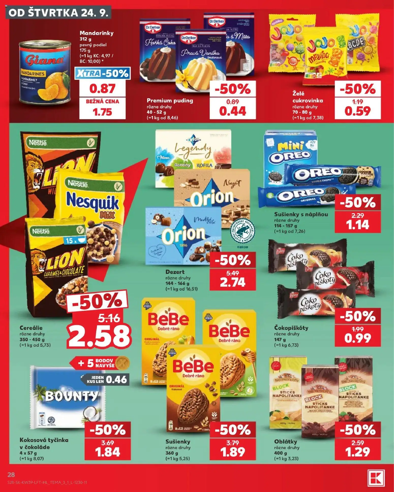 Nové Kaufland akcie – leták je platný od 24.09.2026 | Strana: 28 | Produkty: Piškóty, Oblátky, Oreo, Mandarinky