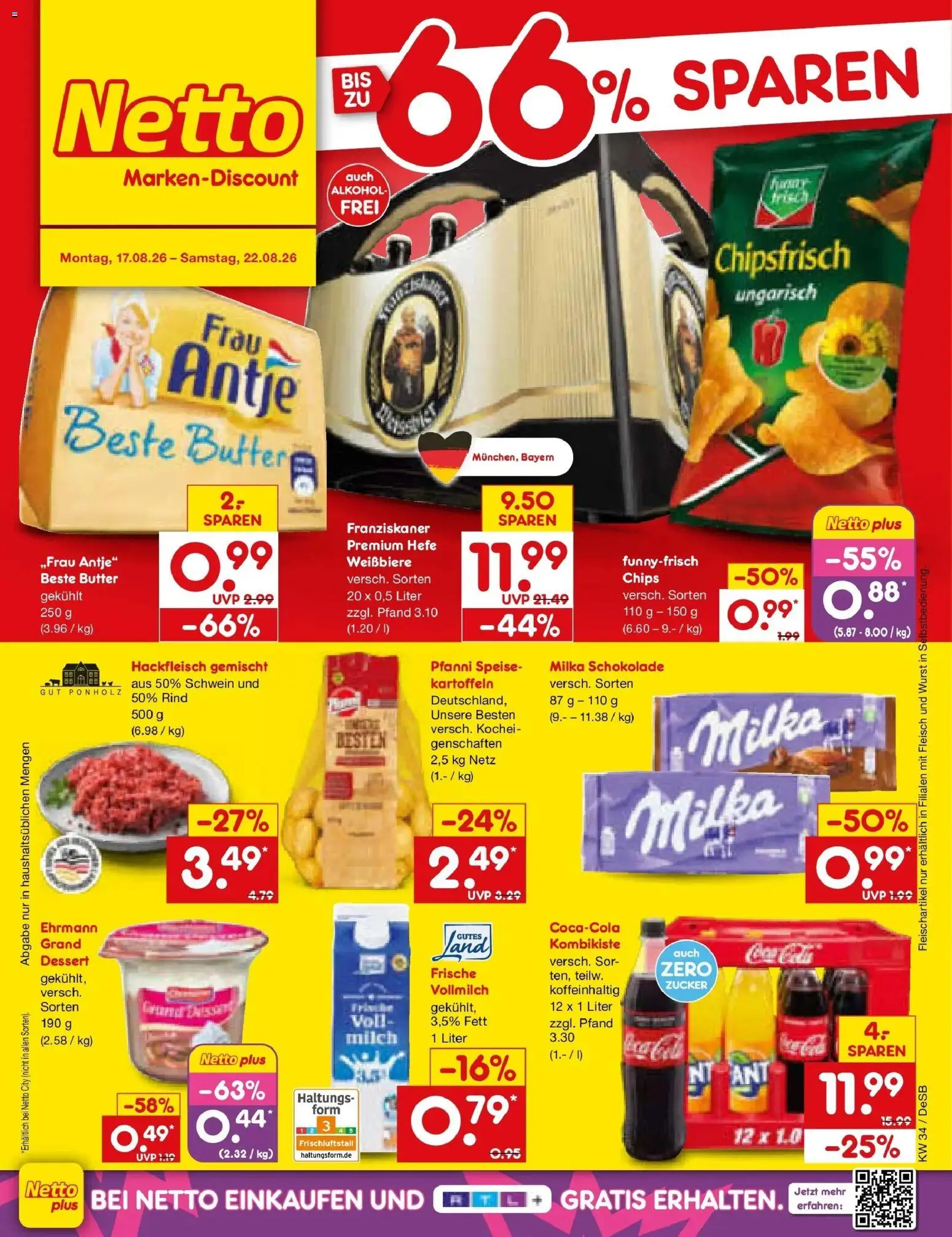 Netto Marken-Discount Prospekt Thierhaupten – gültig ab 17.08.2026 | Seite: 1 | Produkte: Milka, Kartoffeln, Zucker, Wurst