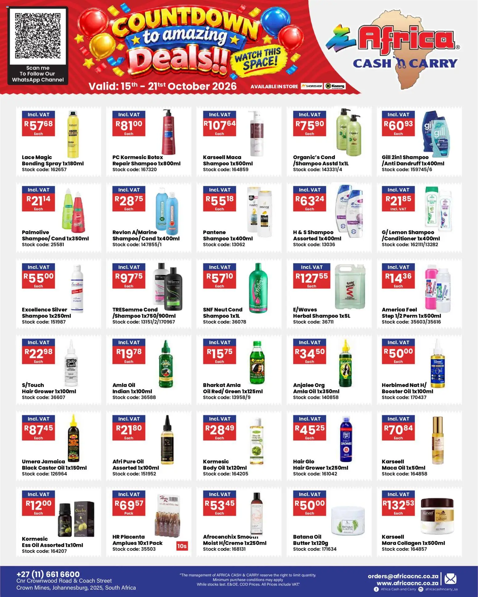 New Africa Cash & Carry catalogue – valid from 15/10/2026 | Page: 2 | Products: Watch, PC, Butter, Shampoo