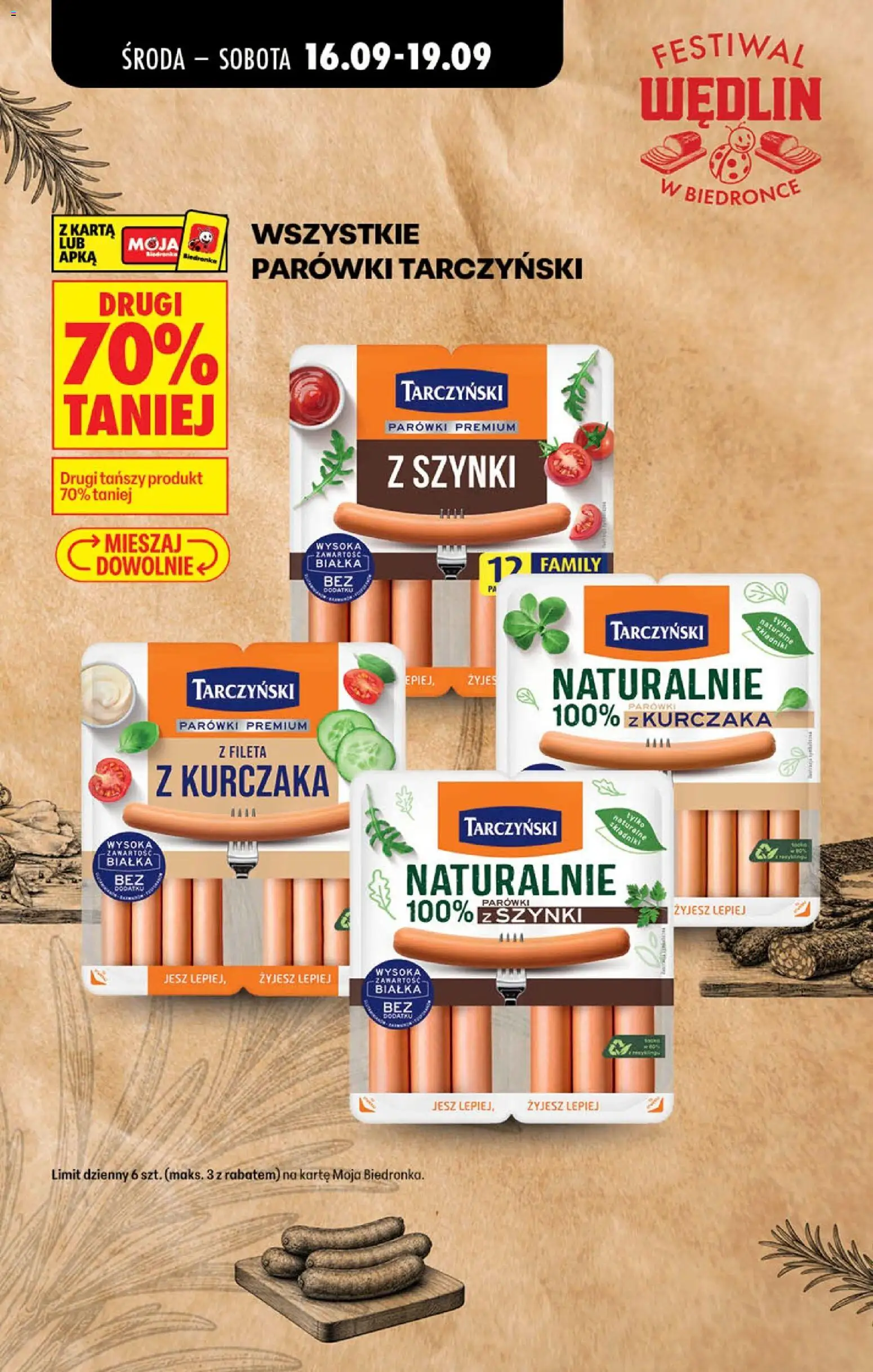Biedronka gazetka - Festiwal wędlin od 16.09.2026 | Strona: 3 | Produkty: Karta, Parówki, Parówki tarczyński