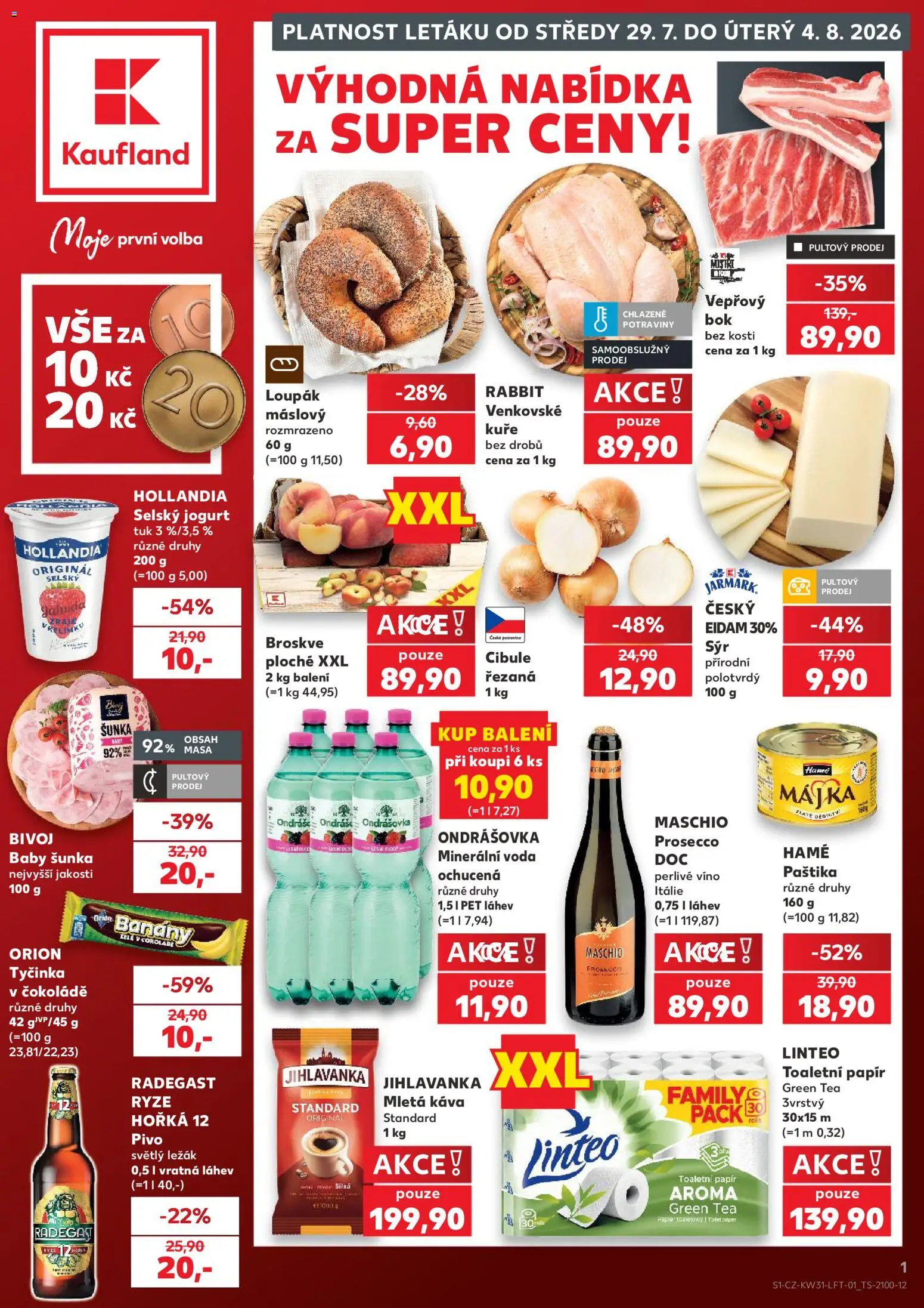 Kaufland leták - Plzeň Bory od 29.07.2026 | Strana: 1 | Produkty: Jogurt, Šunka, Cibule, Mletá káva