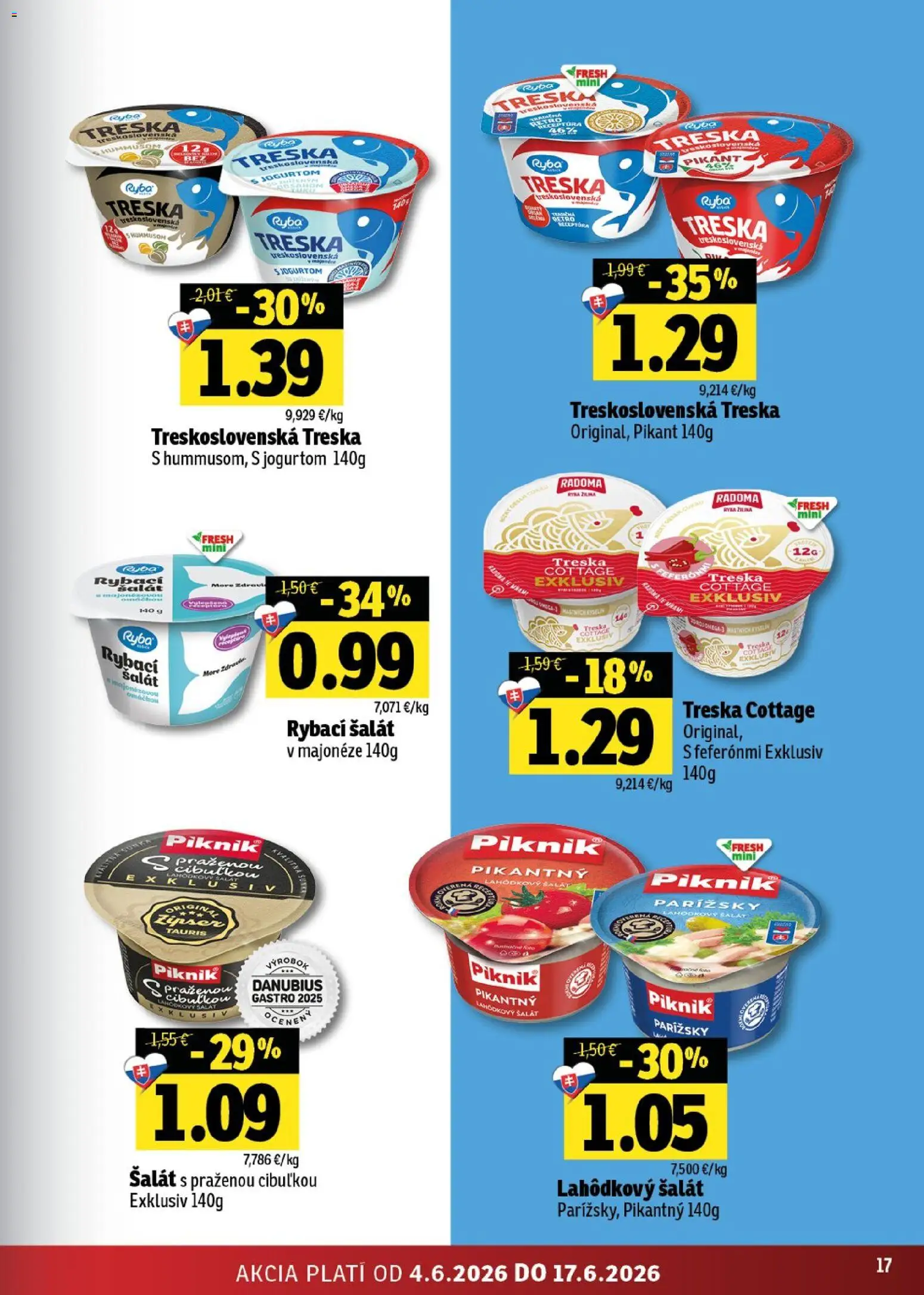 Nové Fresh akcie – leták je platný od 04.06.2026 | Strana: 17 | Produkty: Šunka, Ryba, Šalát, Treska
