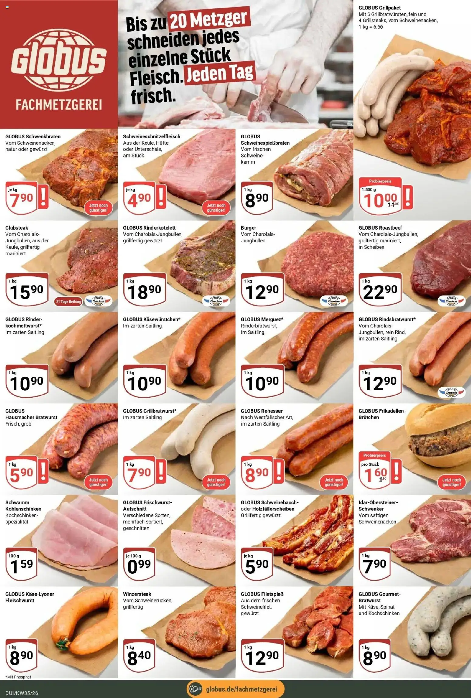 Globus Prospekt Duisburg (ab 24.08.2026) » Angebote online | Seite: 11 | Produkte: Schweinebauch, Bratwurst, Burger, Roastbeef