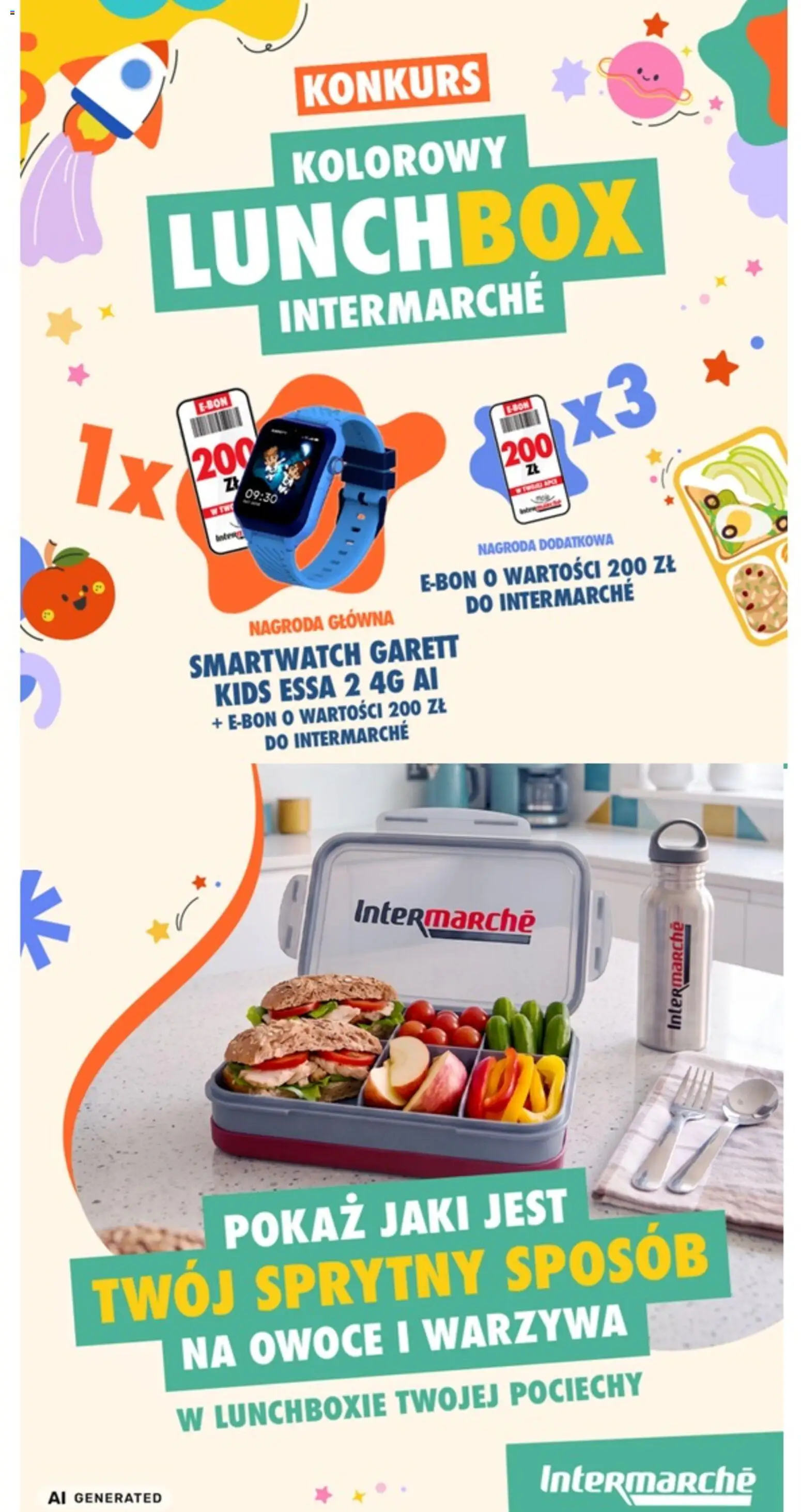 Intermarche konkurs - Kolorowy Lunchbox Intermarche od 01.09.2026 | Strona: 1 | Produkty: Smartwatch, Lunchbox, Warzywa, Owoce