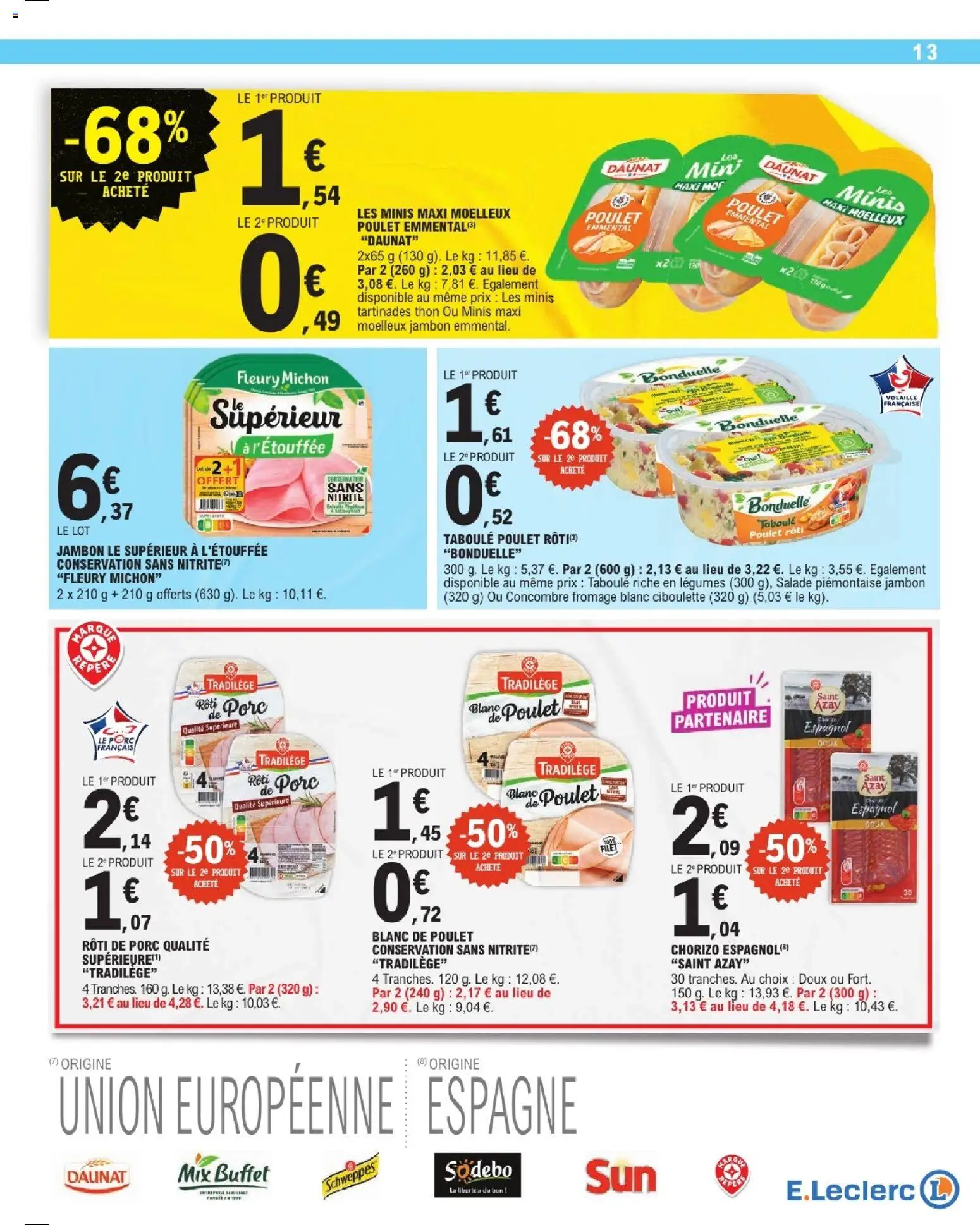 {H1} | Page: 13 | Produits: Salade, Emmental, Jambon, Porc