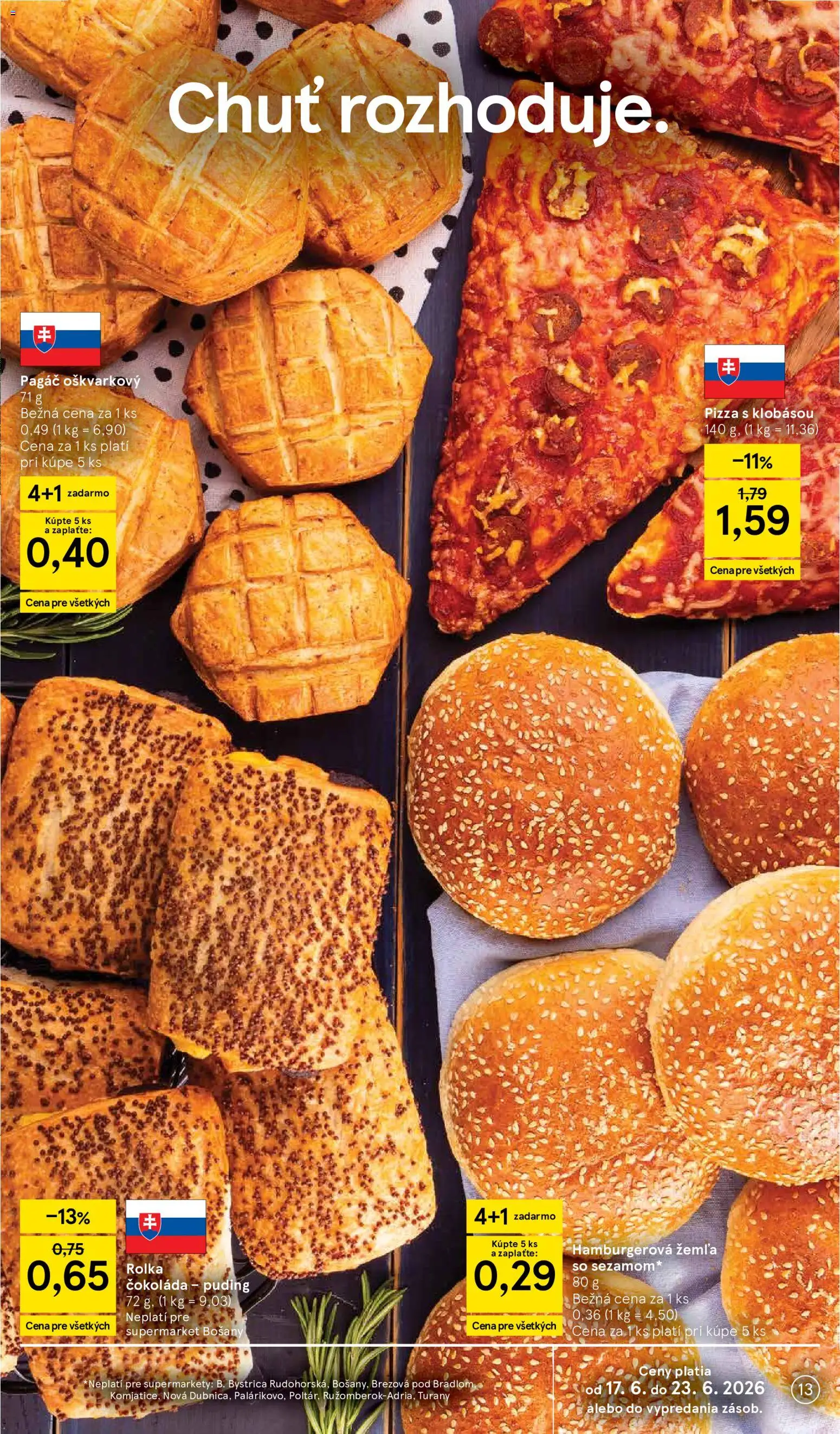 Nové Tesco akcie – leták je platný od 17.06.2026 | Strana: 13 | Produkty: Pizza, Puding, Čokoláda