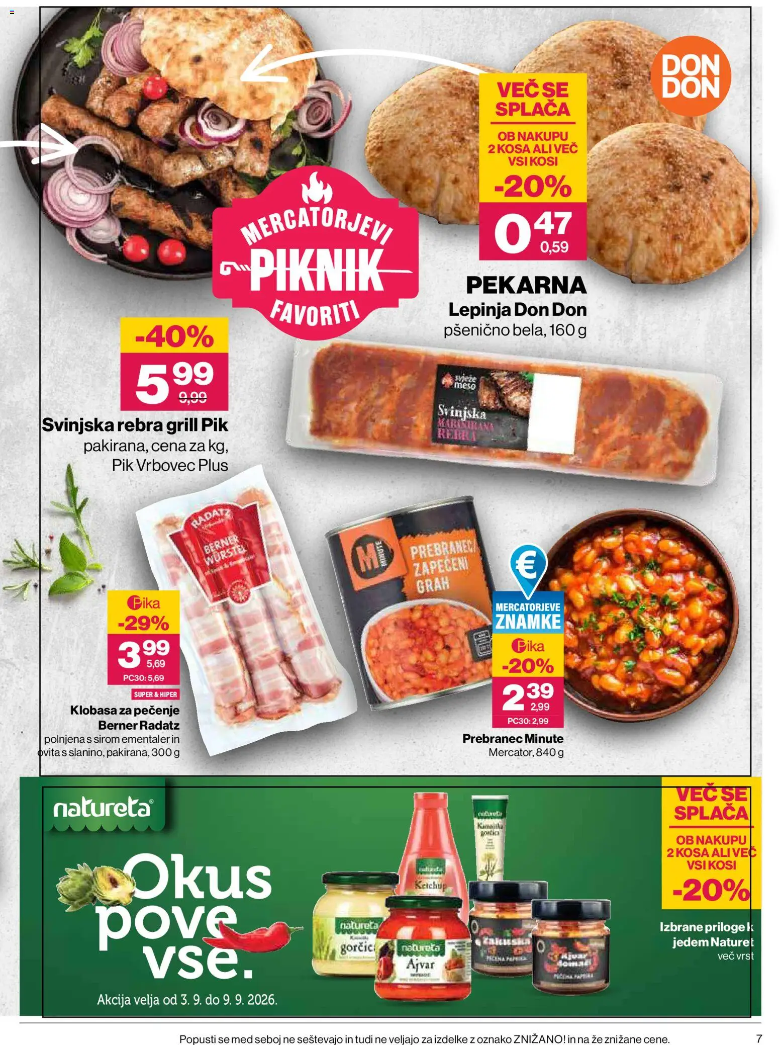 Novi Mercator katalog ponudbe – veljaven od 03.09.2026 | Stran: 7 | Izdelki: Med, Lepinja, Ajvar, Grah