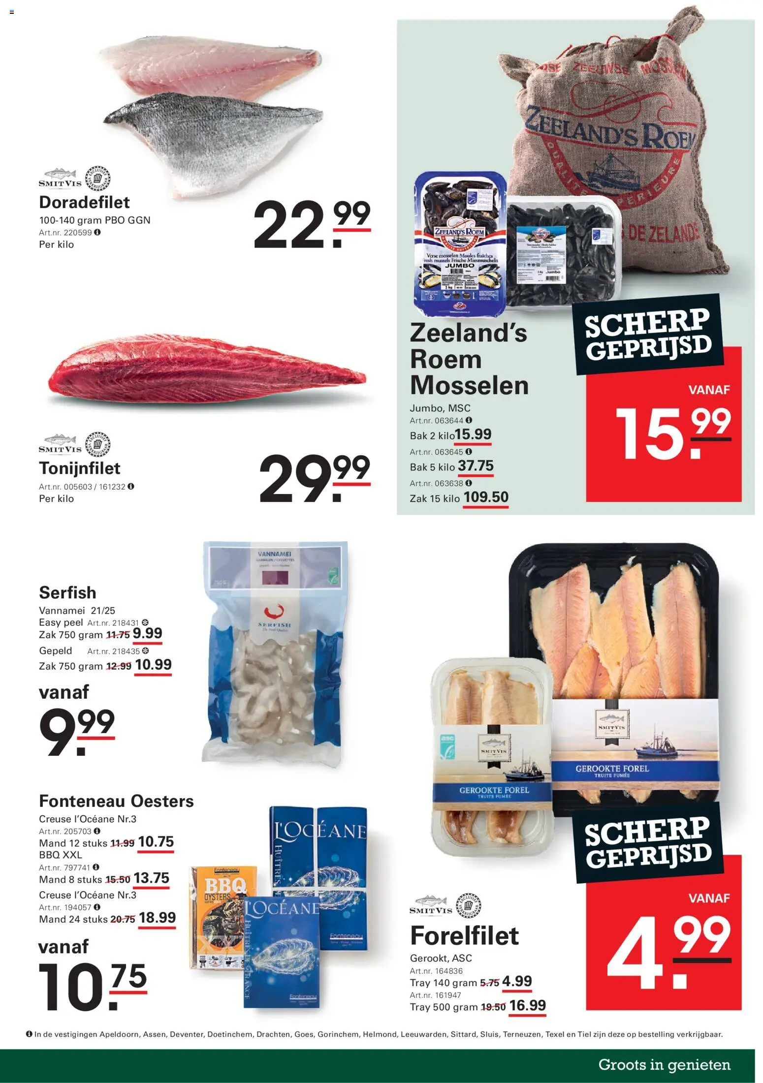 {H1} | Pagina: 9 | Producten: Forel, Mosselen, Zak, Garnalen