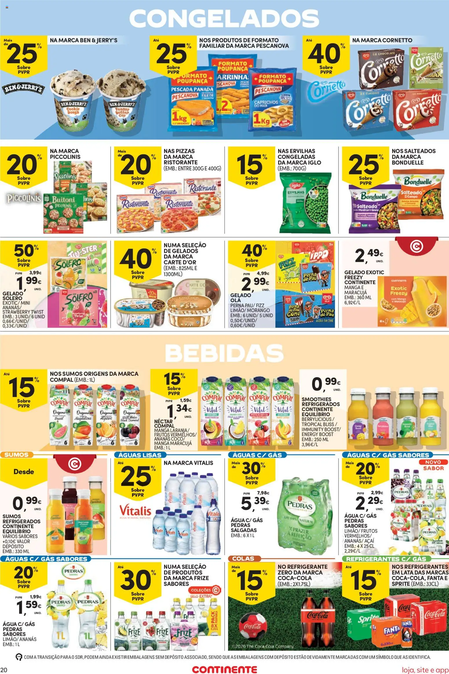 Continente Semanal Continente Bom Dia │ válido de 09.06.2026 | Página: 20 | Produtos: Refrigerante, Açai, Pescada, Soda