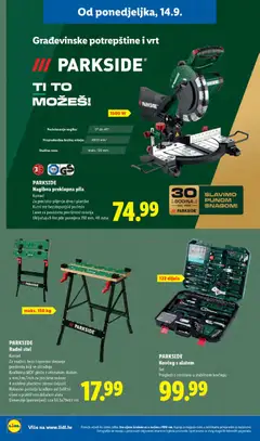 PARKSIDE Radni stol, Komad, Za snažno, brzo i oprezno stezanje predmeta koji se obrađuju, Kvalitetne MDF-ploče s otisnutom skalom u mm/cm/Inch za precizne radove, 4 mobilne plastične stezne čeljusti, Robusno postolje izrađeno od čelične cijevi s praktičnim držačem alata, Dimenzije (postavljen): cca 60.5x79x63 cm - Pregled kataloga iz trgovine Lidl, vrijedi od 14.09.2026 | Stranica: 36