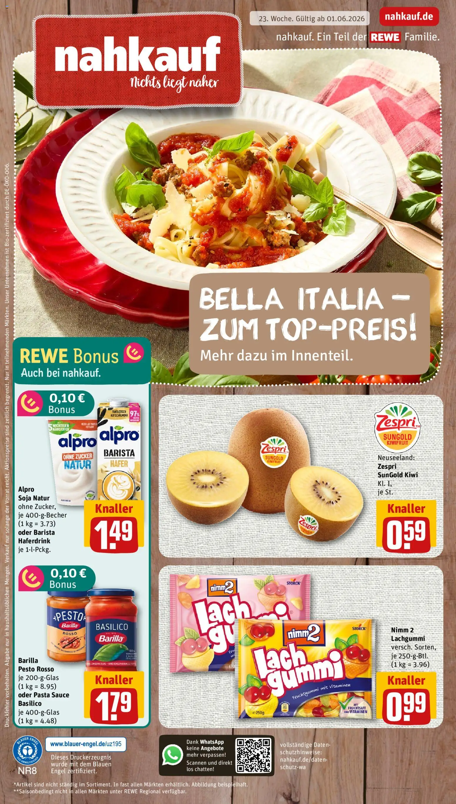 Nahkauf Prospekt – gültig ab 01.06.2026 | Seite: 1 | Produkte: Barilla, Alpro, Pasta, Fruchtsaft