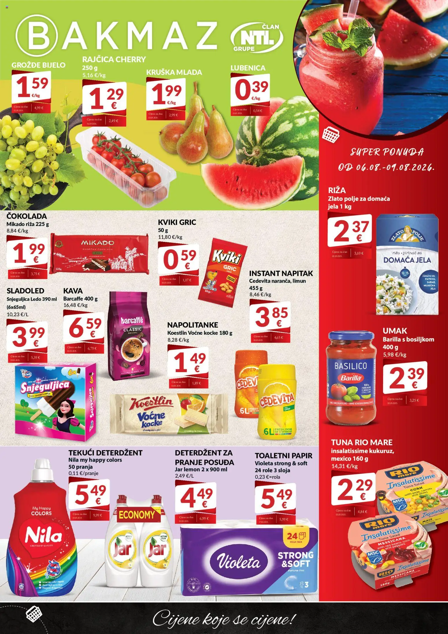 Bakmaz katalog | vrijedi od 06.08.2026 | Stranica: 1 | Proizvodi: Nila, Lubenica, Napitak, Cedevita
