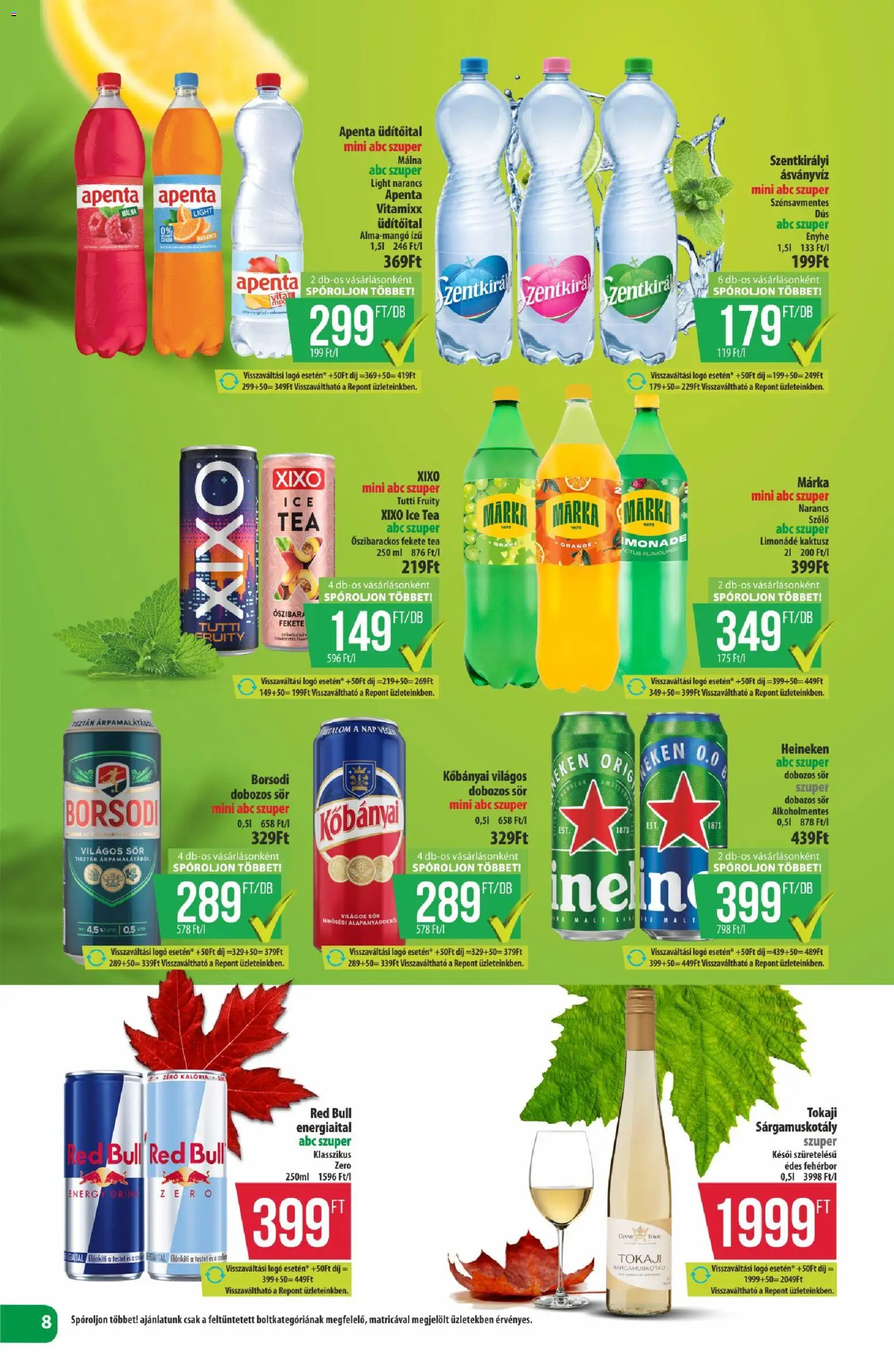 COOP akciós ujság - amely érvényes a következő dátumtól: 2026.09.24. | Oldal: 8 | Termékek: Fekete tea, Limonádé, Márka, Ásványvíz