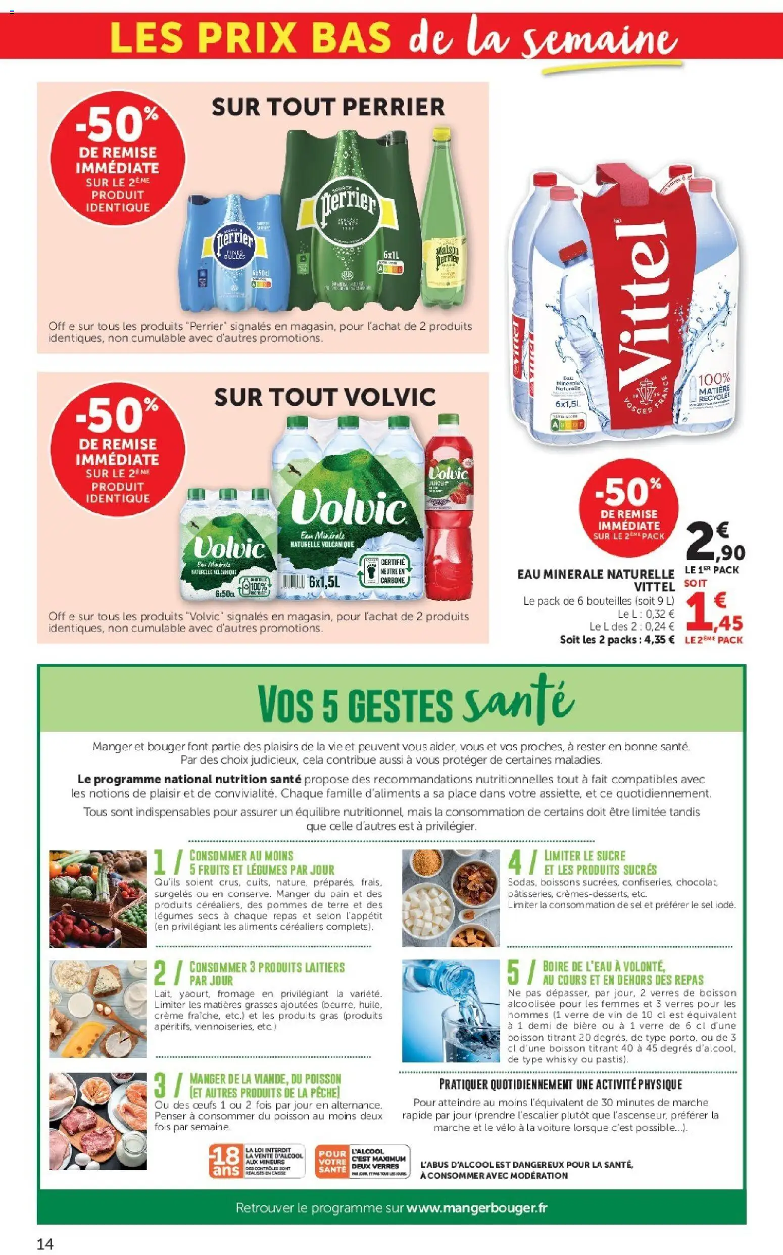 {H1} | Page: 14 | Produits: Volvic, Pain, Poisson, Thé