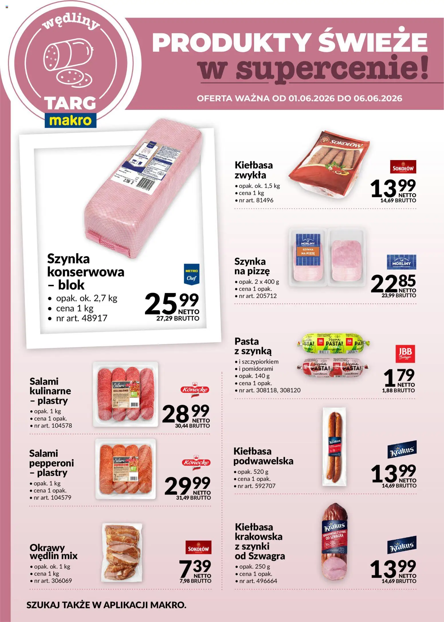 Makro gazetka - Produkty świeże w supercenie od 01.06.2026 | Strona: 2 | Produkty: Kiełbasa, Szynka, Salami, Wędliny
