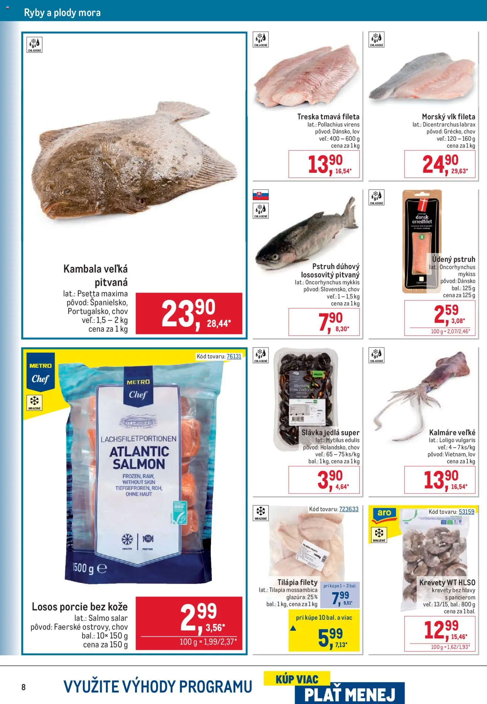 Nové Metro akcie – leták je platný od 12.08.2026 | Strana: 8 | Produkty: Krevety, Ryby, Pstruh, Losos