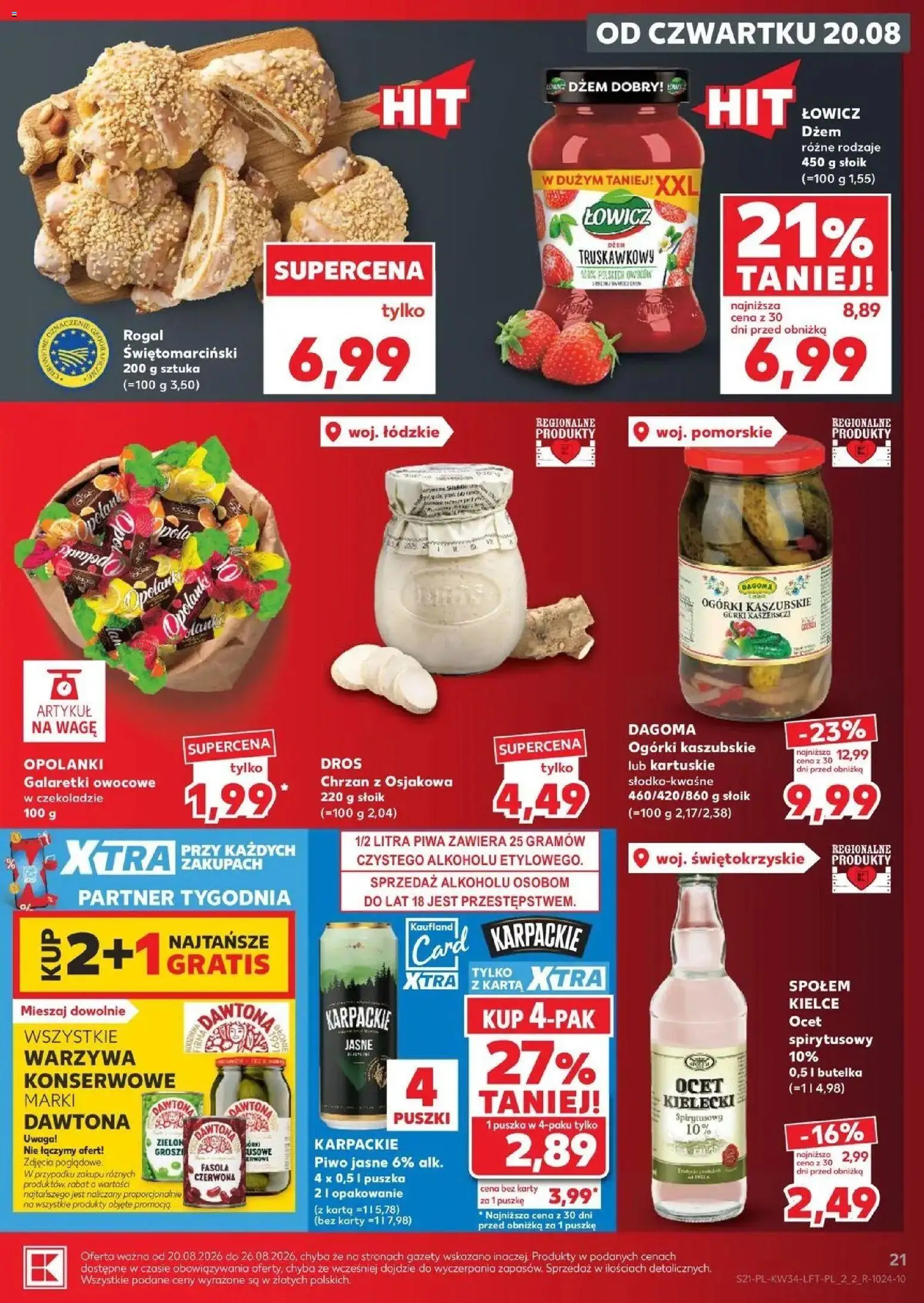 Kaufland gazetka od 20.08.2026 - od jutra PDF | Strona: 21 | Produkty: Karta, Galaretki, Rogal świętomarciński, Fasola