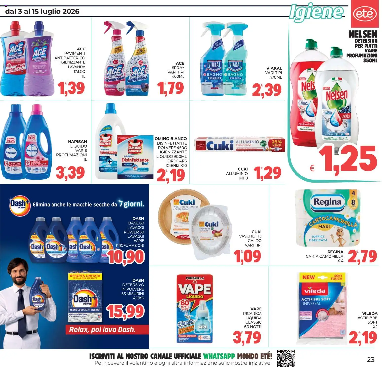 Volantino Eté del 03/07/2026 | Pagina: 23 | Prodotti: Detersivo per piatti, Acqua, Alluminio, Bagno