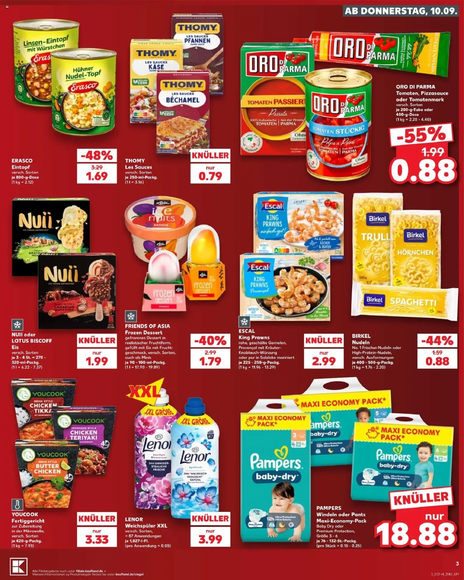 Kaufland Prospekt Leipzig – gültig ab 10.09.2026 | Seite: 3 | Produkte: Lenor, Spaghetti, Oro di parma, Erasco