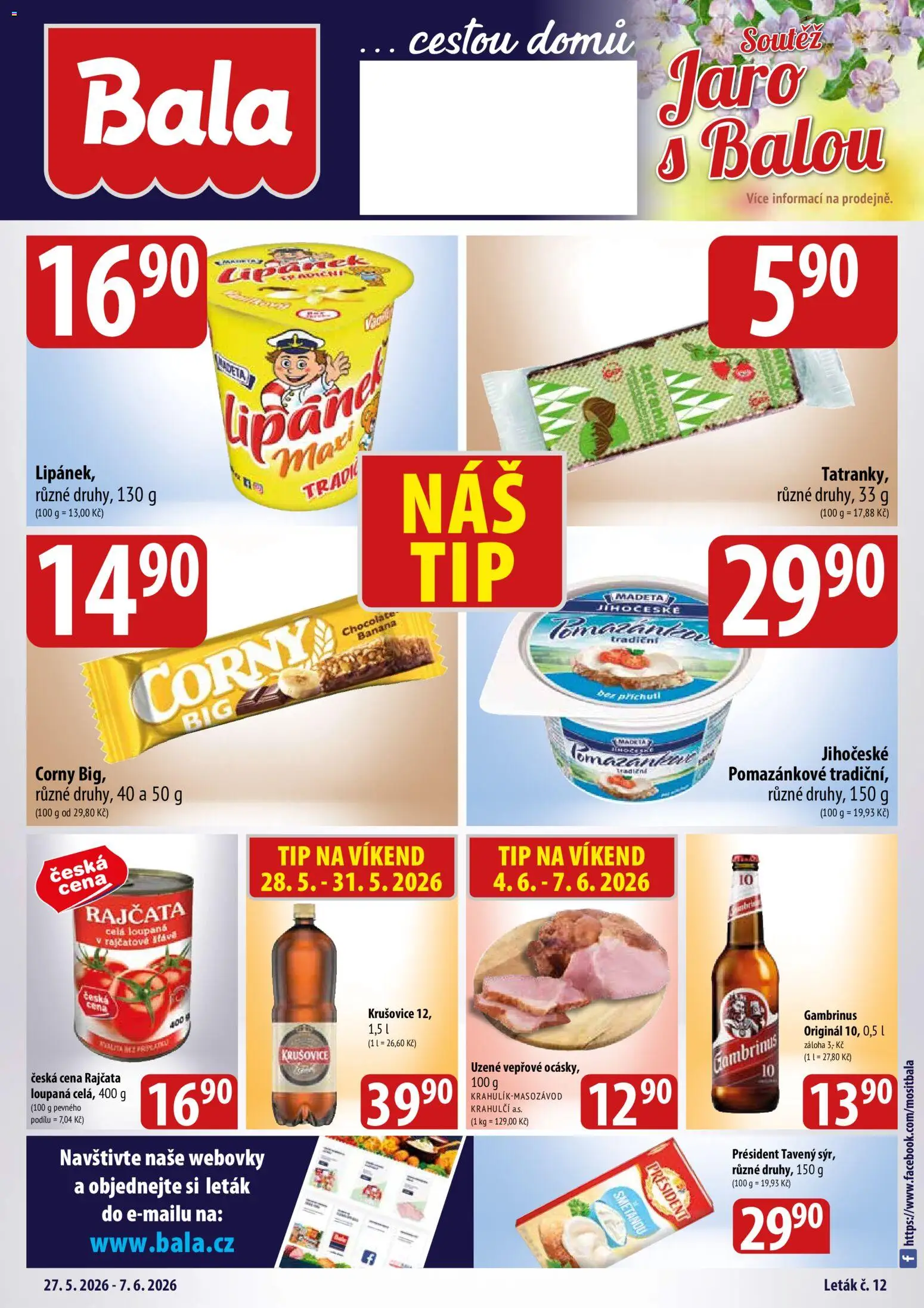BALA velký leták od 27.05.2026 | Strana: 1 | Produkty: Rajčata, Krušovice, Gambrinus