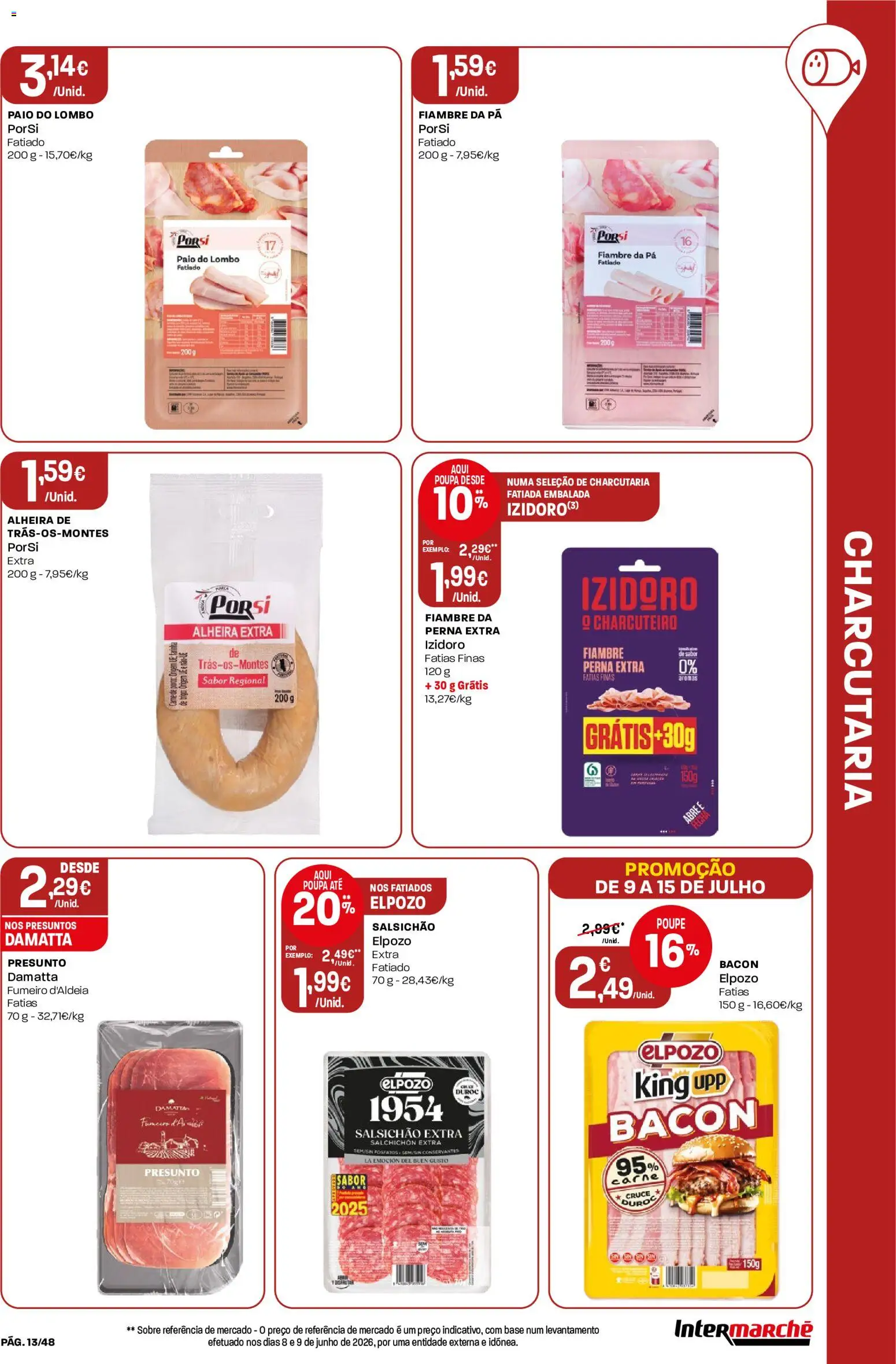 Intermarché folheto │ válido de 09/07/2026 | Página: 13 | Produtos: Base, Lombo, Presunto, Alheira