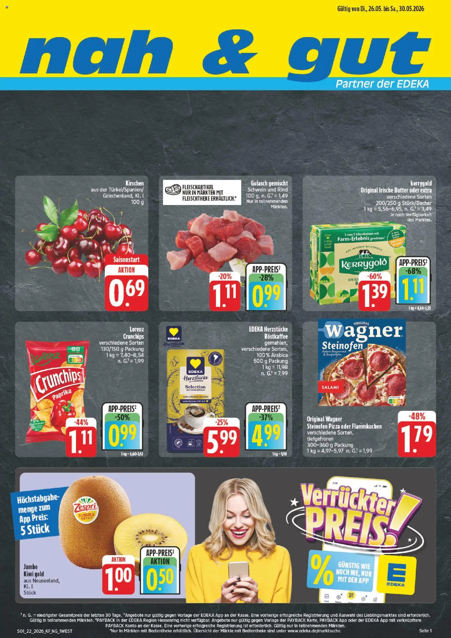 nah & gut Prospekt – gültig ab 26.05.2026 | Seite: 1 | Produkte: Kirschen, Paprika, Gulasch, Kiwi