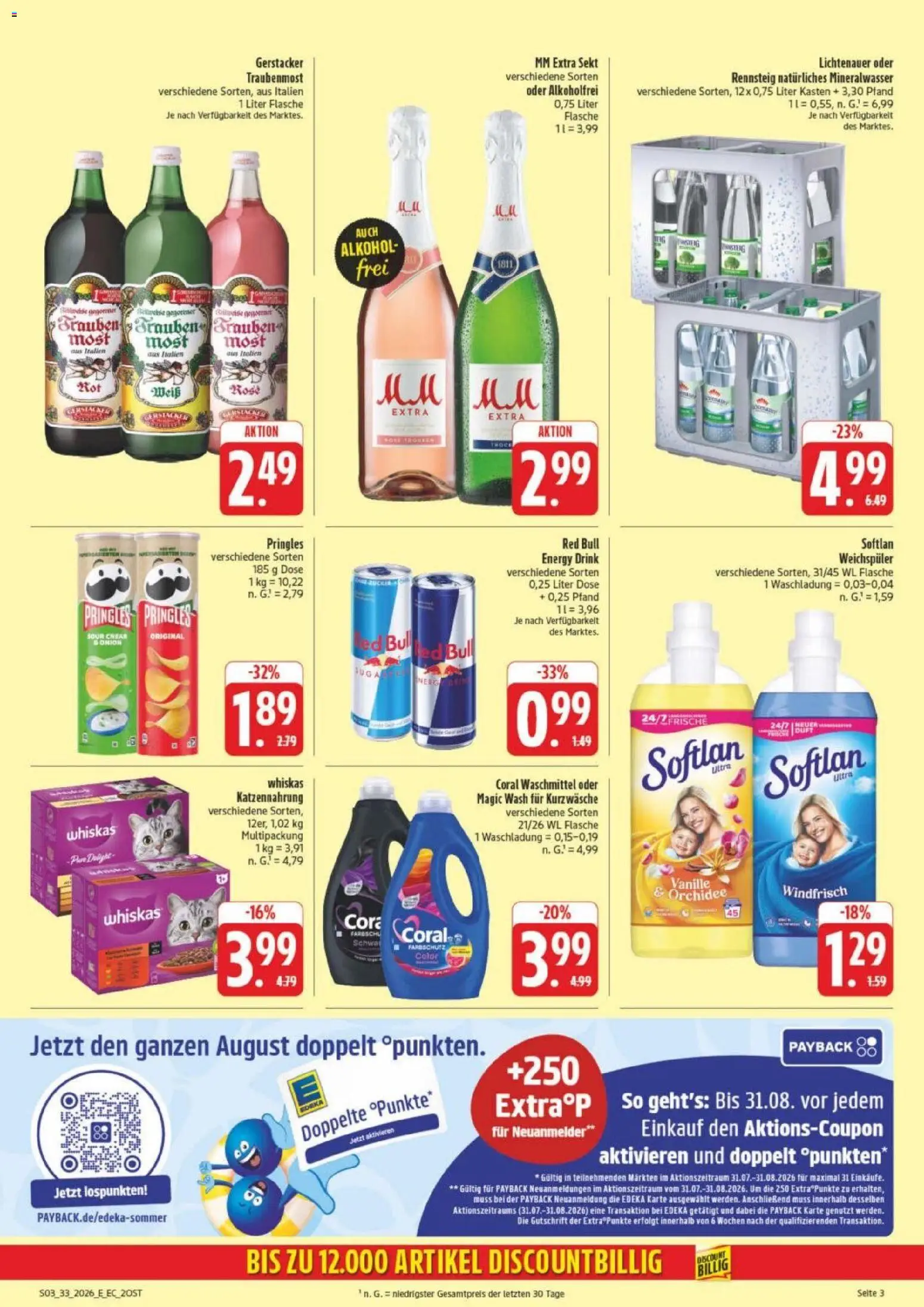 Edeka Prospekt Leipzig – gültig ab 10.08.2026 | Seite: 3 | Produkte: Vanille, Weichspüler, Pringles, Whiskas
