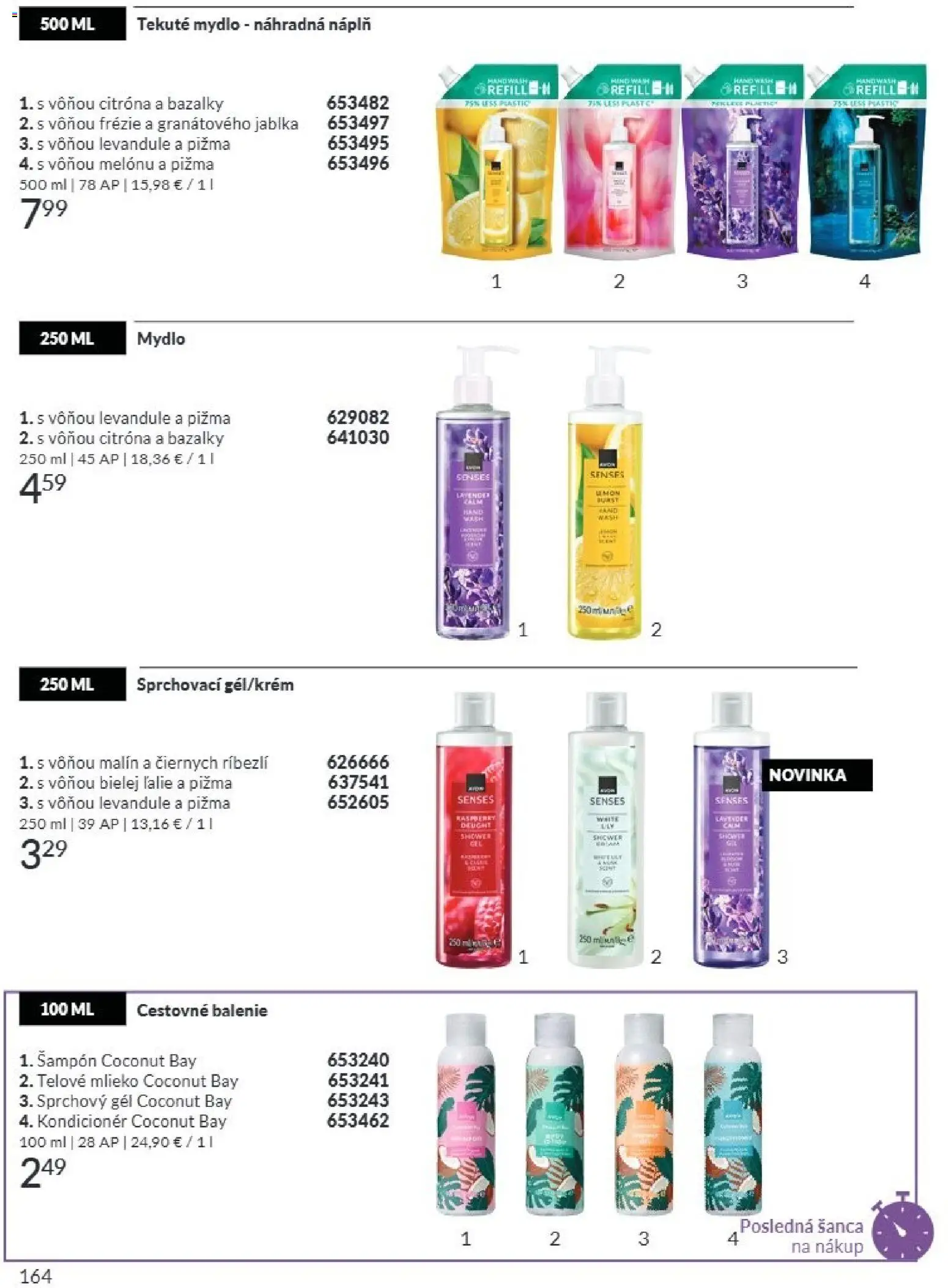 Nové Avon akcie – leták je platný od 01.08.2026 | Strana: 164 | Produkty: Mlieko, Jablká, Kondicionér, Sprchový gél