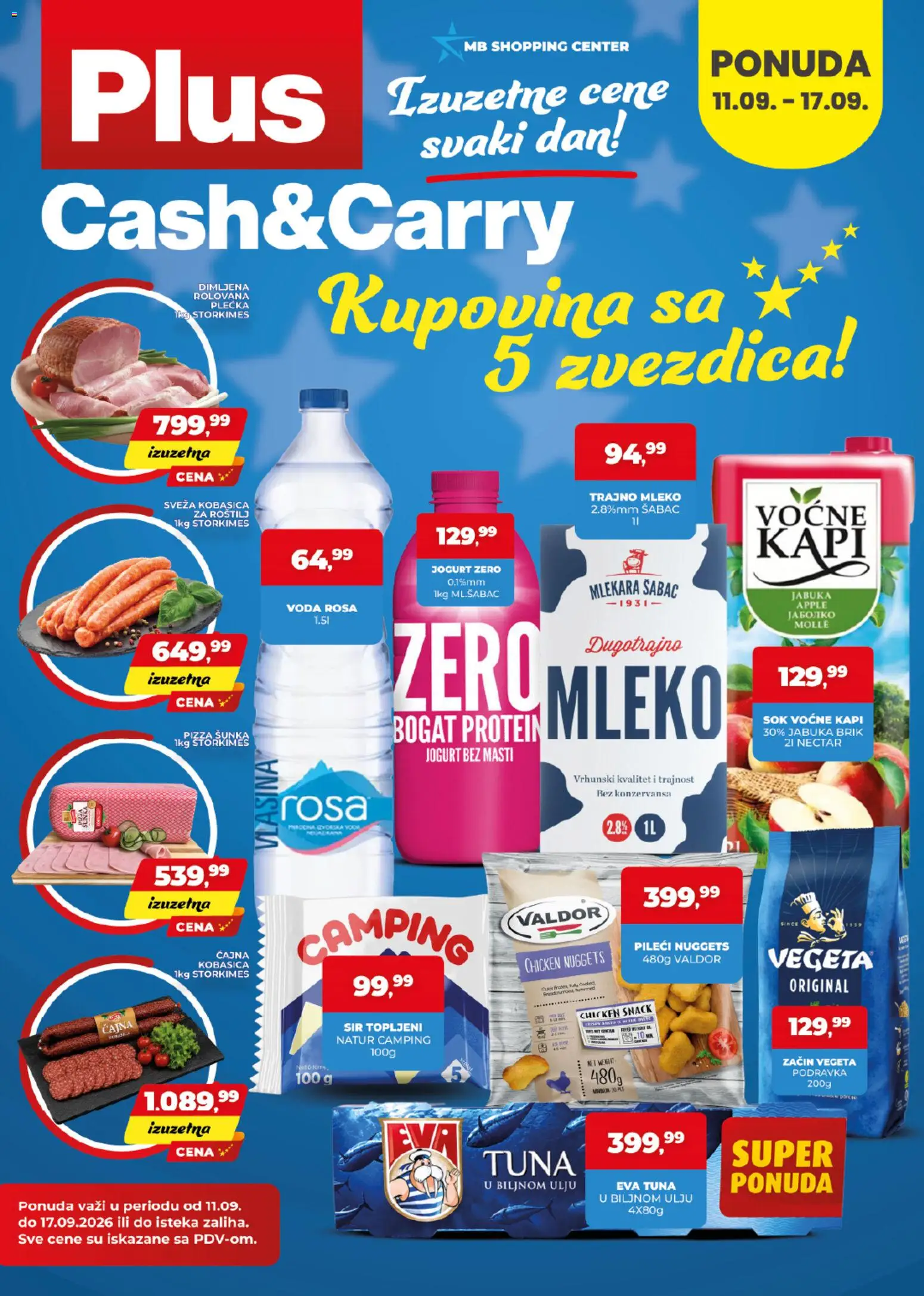 Plus Cash & Carry katalog - važi od 11.09.2026 | Strana: 1 | Proizvode: Chicken nuggets, Voda, Jogurt, Kobasica