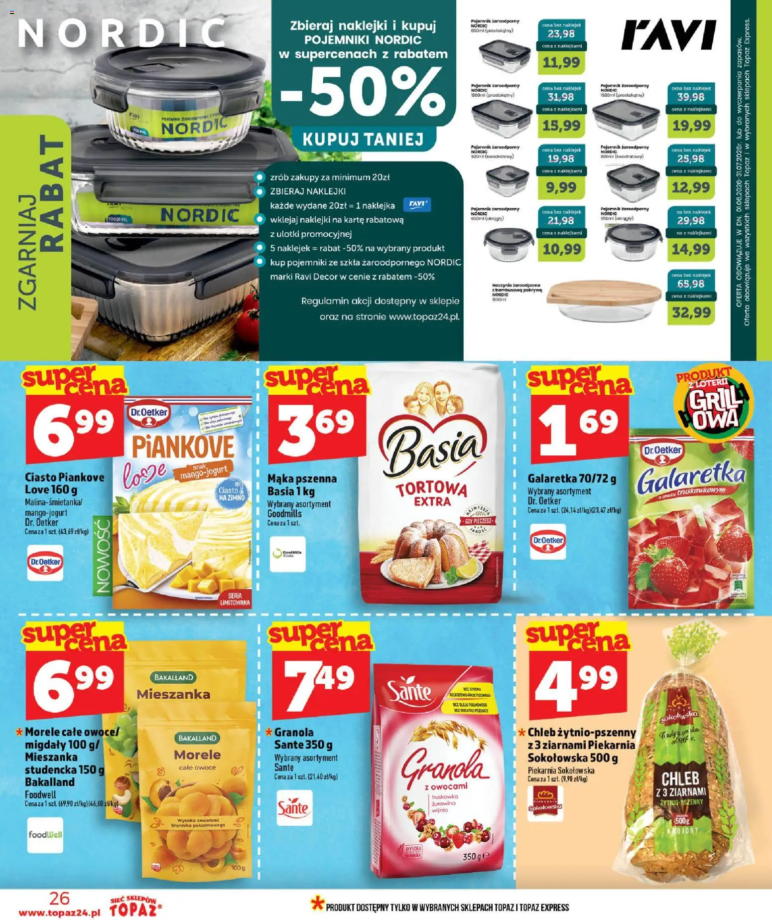 Topaz gazetka - Ceny małe na stałe od 11.06.2026 | Strona: 26 | Produkty: Galaretka, Grill, Piekarnia, Morele