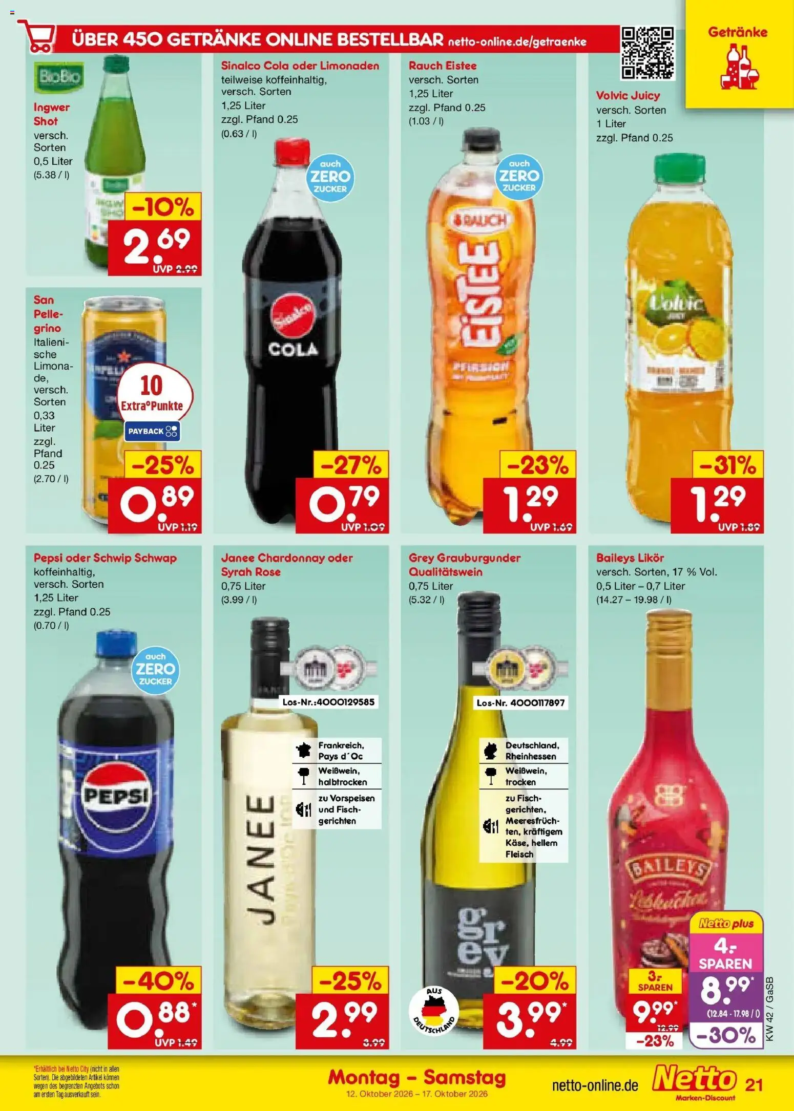 Netto Marken-Discount Prospekt Oldenburg (ab 12.10.2026) » Angebote | Seite: 25 | Produkte: Sinalco, Cola, Pepsi, Volvic