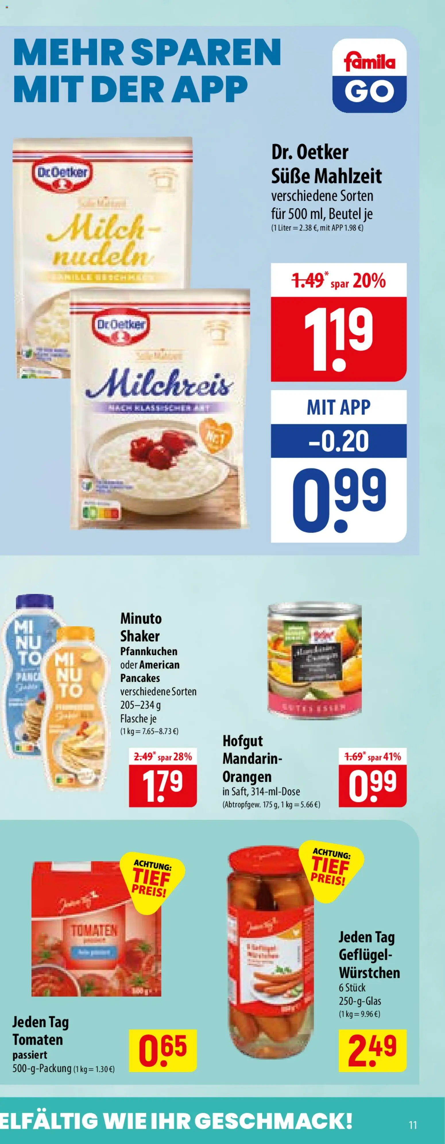 Famila Prospekt – gültig ab 13.07.2026 | Seite: 21 | Produkte: Milch, Orangen, Pfannkuchen, Nudeln