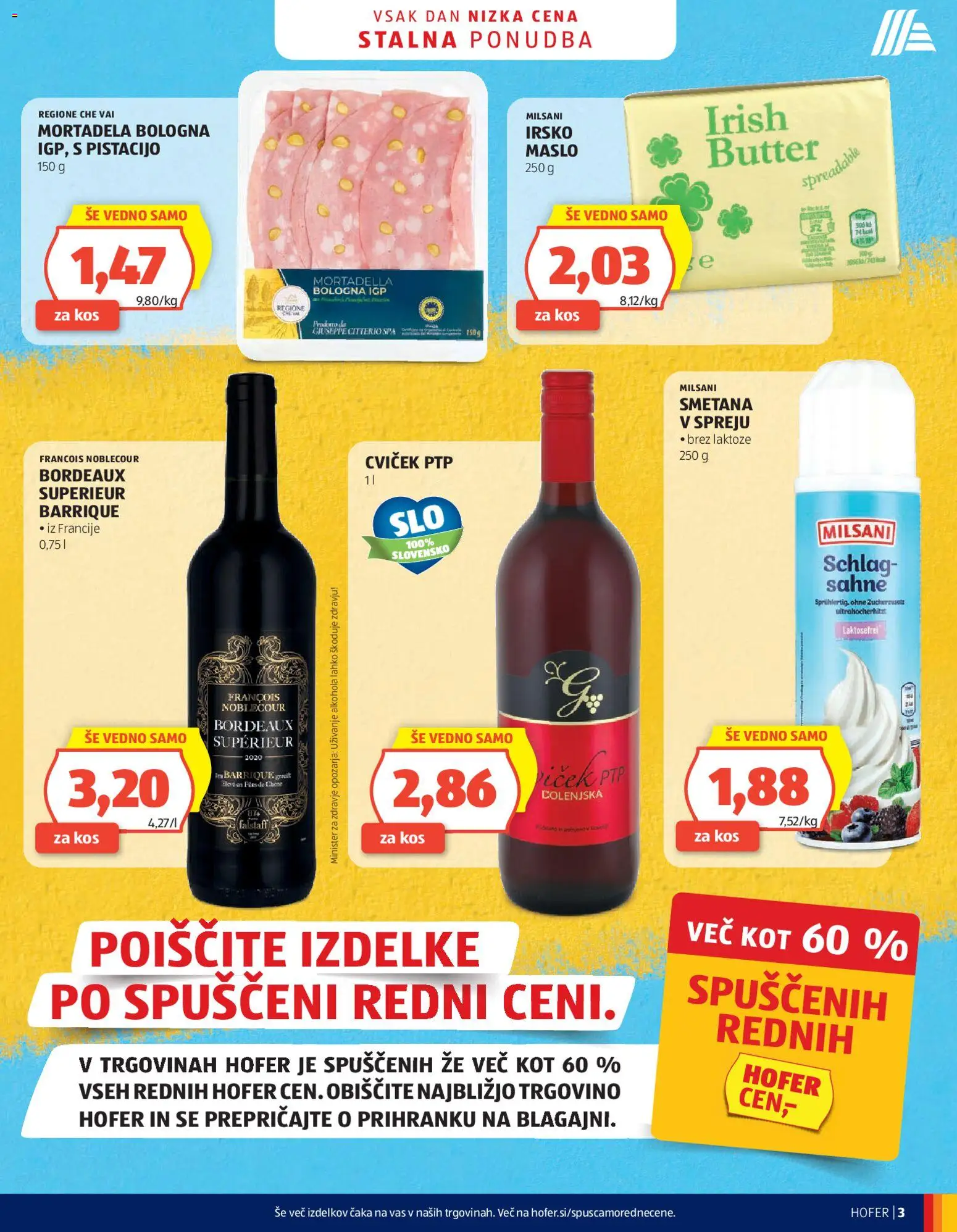 Novi Hofer katalog ponudbe – veljaven od 03.06.2026 | Stran: 3 | Izdelki: Mortadela, Kos, Maslo, Smetana