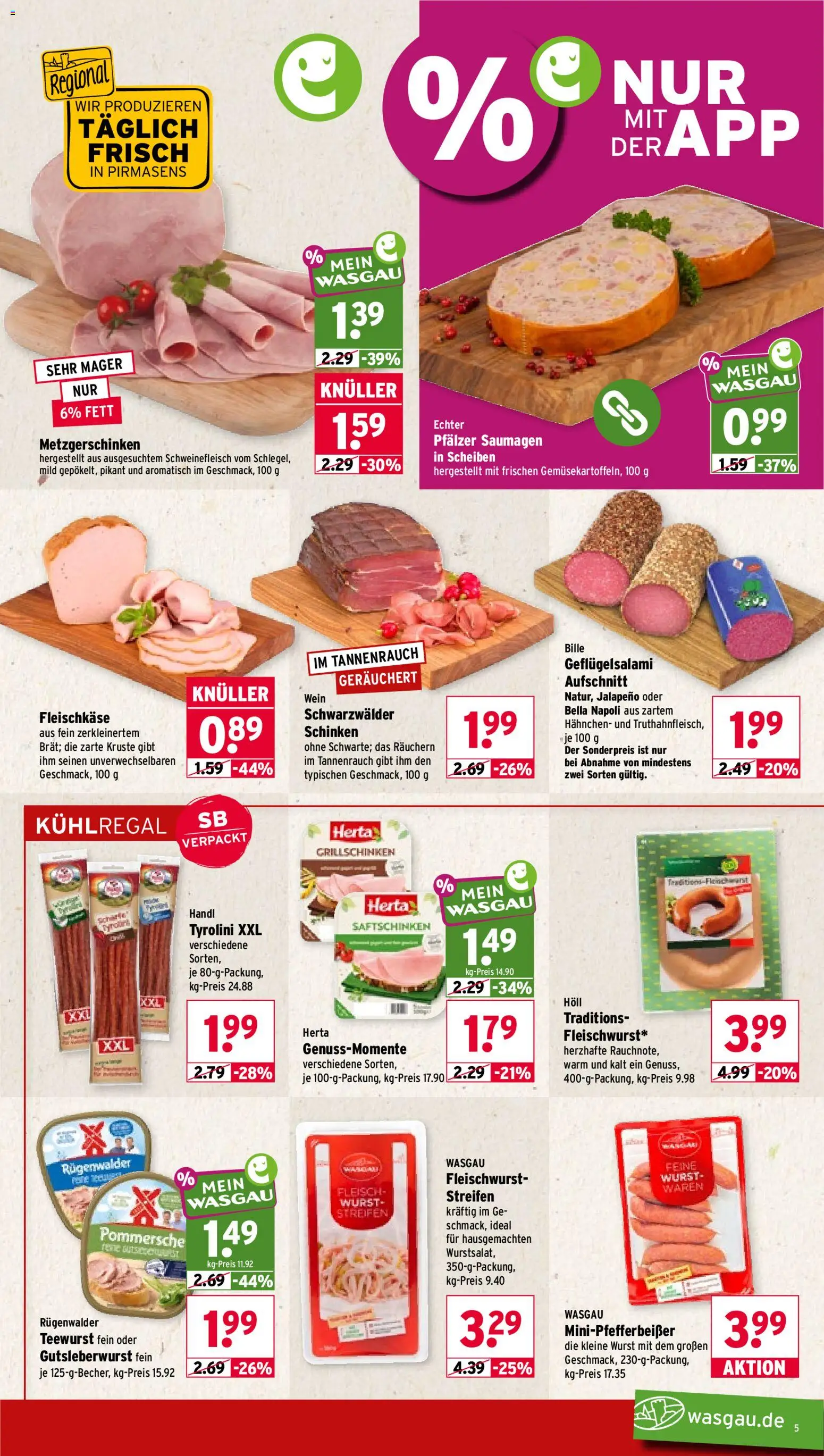 Wasgau Prospekt – gültig ab 24.08.2026 | Seite: 5 | Produkte: Hahnchen, Wurst, Schinken, Schweinefleisch