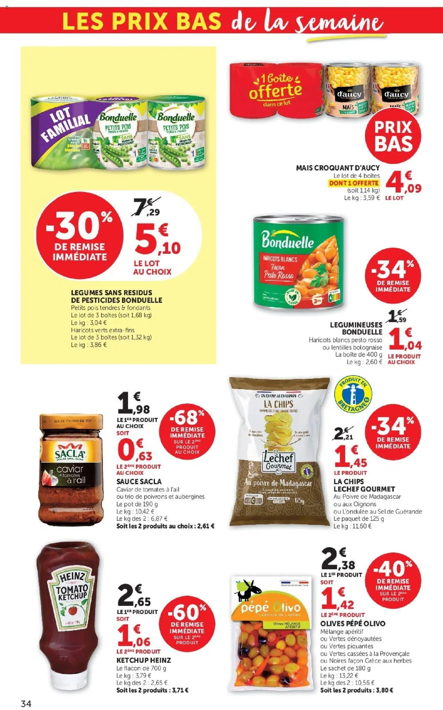 {H1} | Page: 34 | Produits: Olives, Haricots verts, Sel, Ketchup