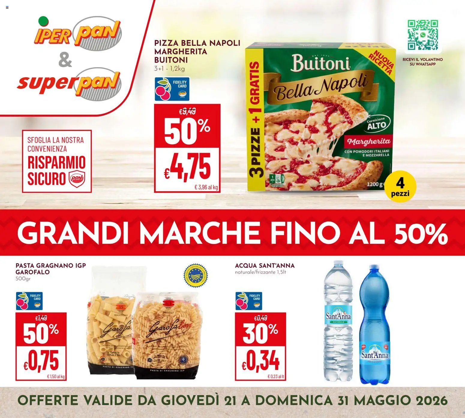 Volantino Pan del 21.05.2026 | Pagina: 1 | Prodotti: Acqua, Mozzarella, Pasta, Fusilli