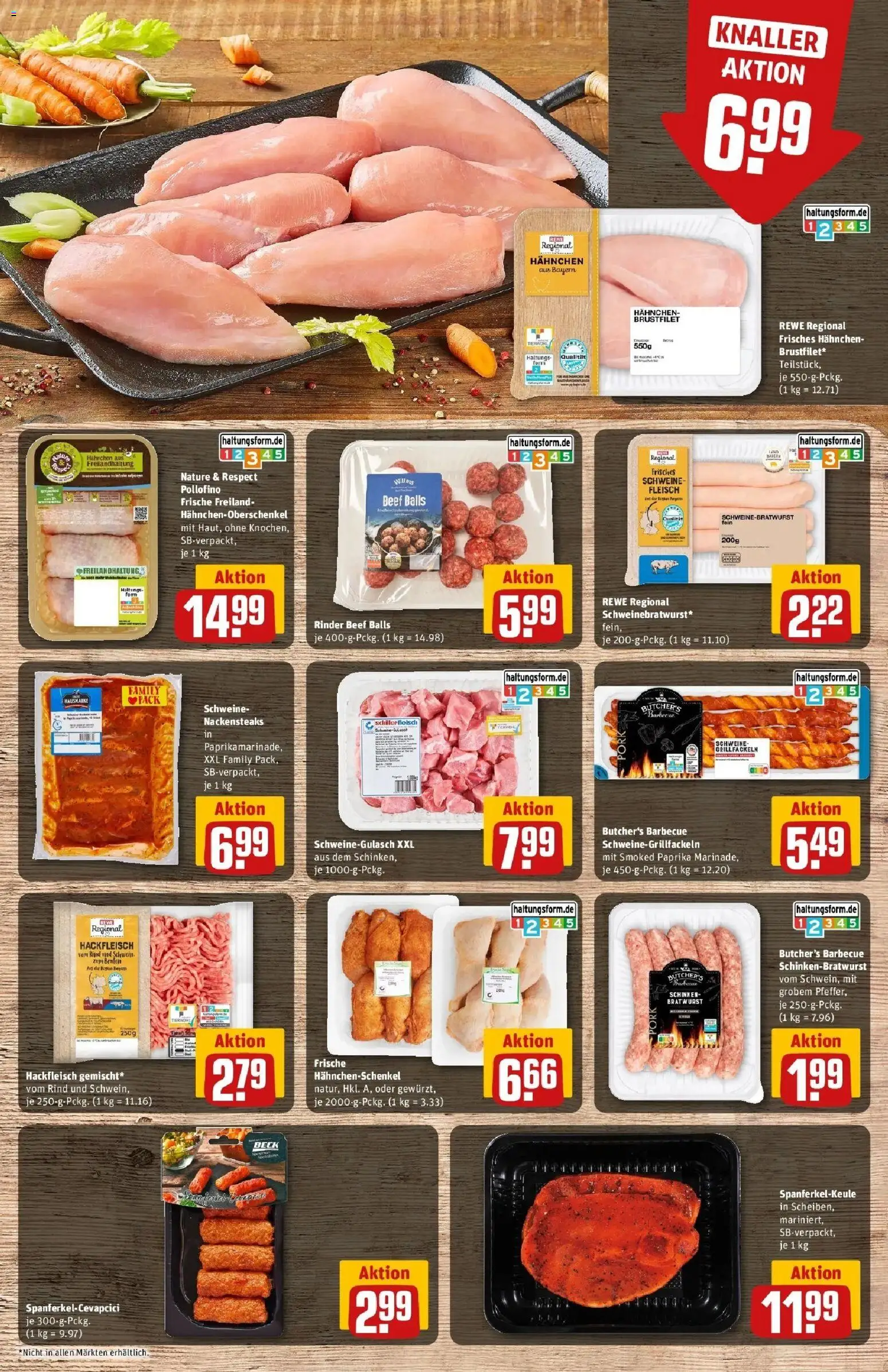 Rewe Prospekt Pegnitz – gültig ab 27.07.2026 | Seite: 9 | Produkte: Hahnchen, Hahnchenschenkel, Bratwurst, Fleisch