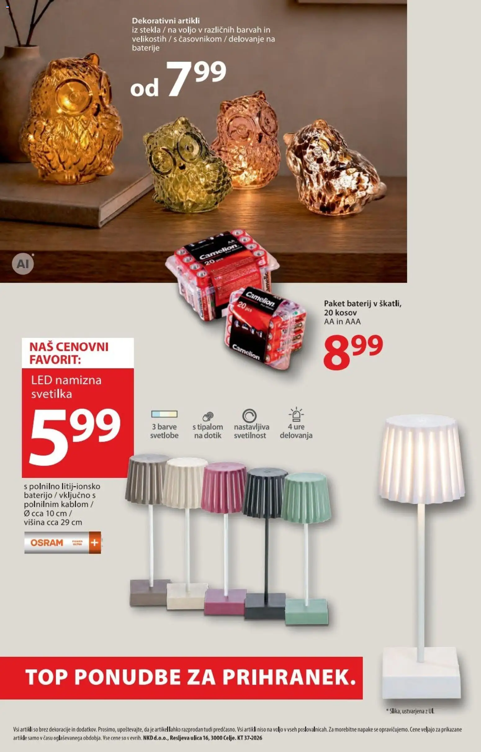 Novi NKD katalog ponudbe – veljaven od 10.09.2026 | Stran: 10 | Izdelki: Baterije, Svetilka, Namizna svetilka