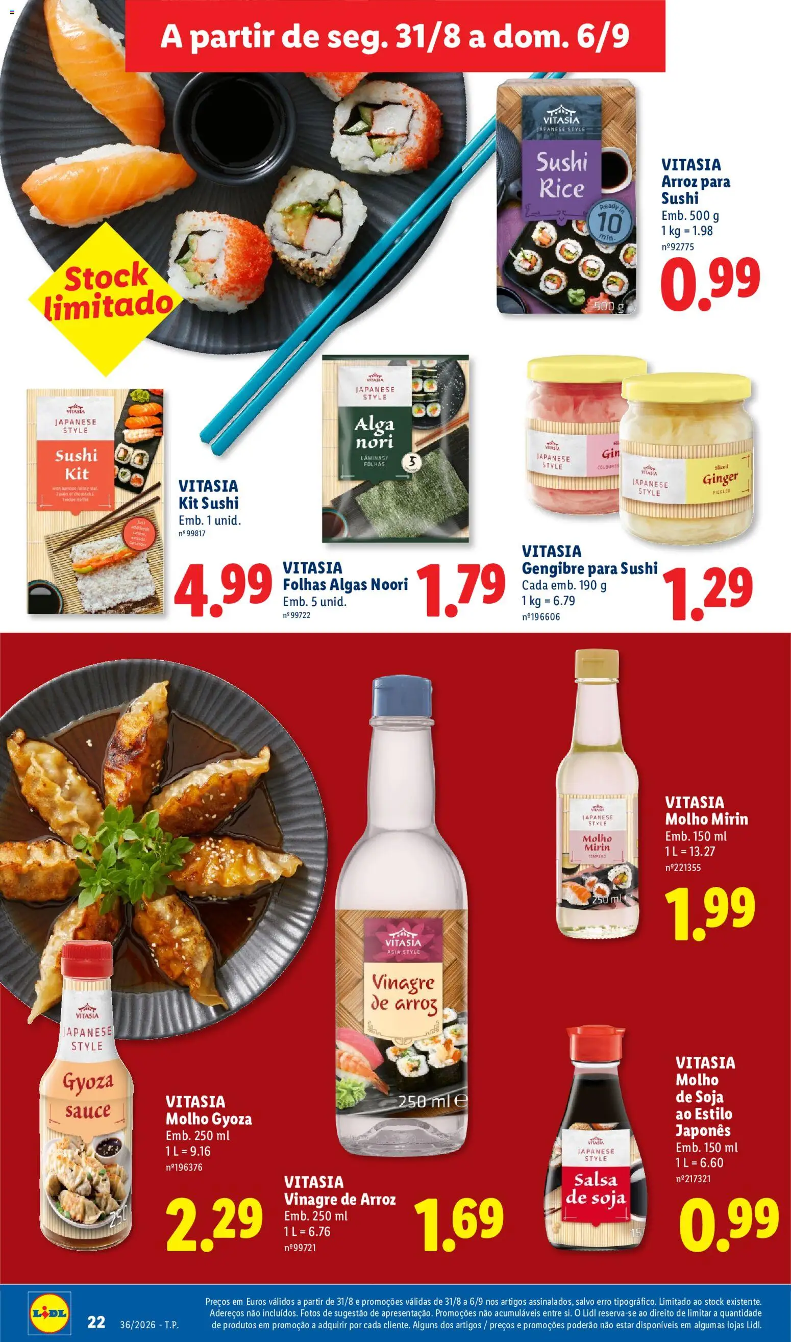 Lidl folheto │ válido de 31/08/2026 | Página: 22 | Produtos: Vinagre de arroz, Gengibre, Molho de soja, Arroz